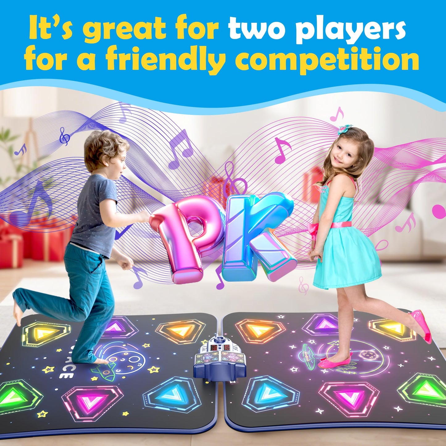 Pafolo Dance Mats for Girls 4-8, Electronic Dance Mats, Dance Mat Toys, Kids Dance Mat, Girls Dance Mat, Dancing Mat, 2-Player LED Light Music Dance Toy with 5 Modes, Develops Hand-Eye Coordination