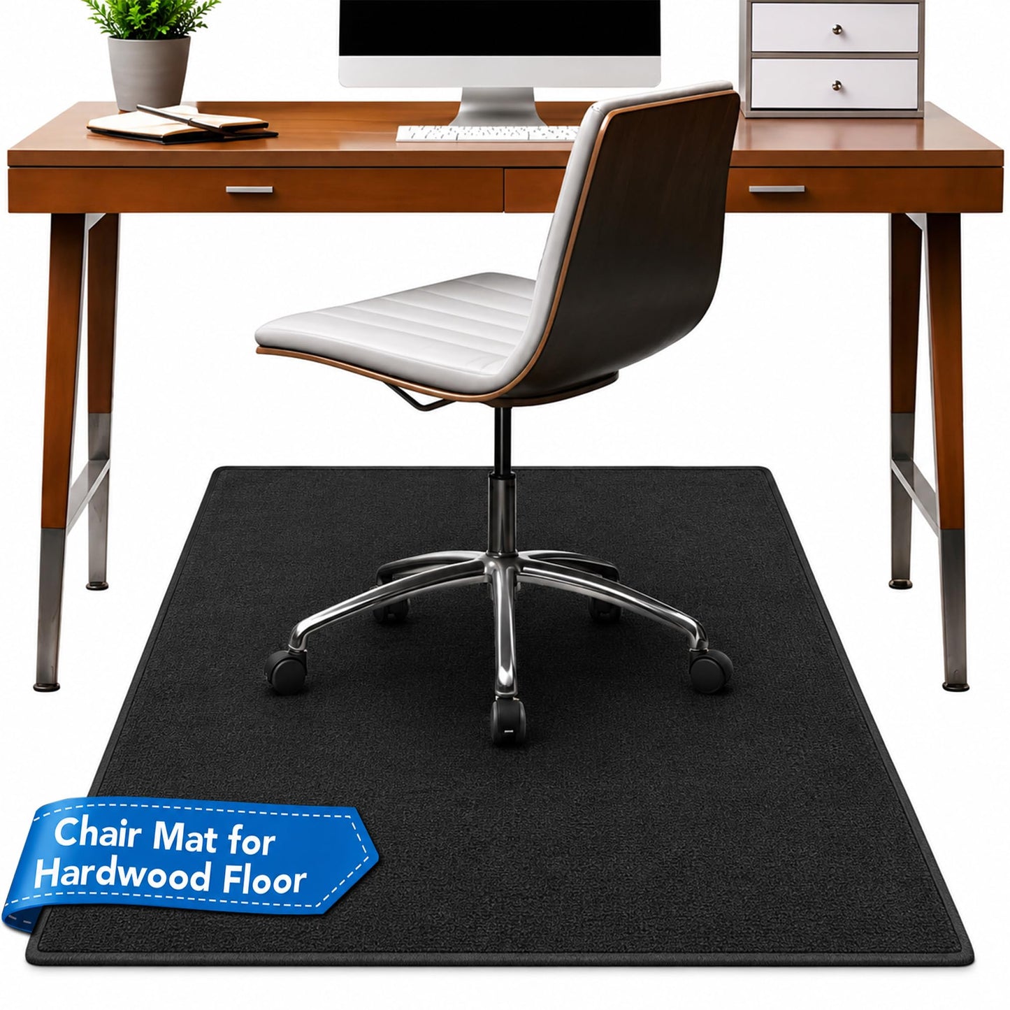 Office Chair Mat for Hardwood Floors, 48 x 35.5 in Non-Slip Desk Chair Mat for Rolling Chairs, Low Pile Under Desk Rug Floor Protector for Wood, Tile & Laminate Floors, Black