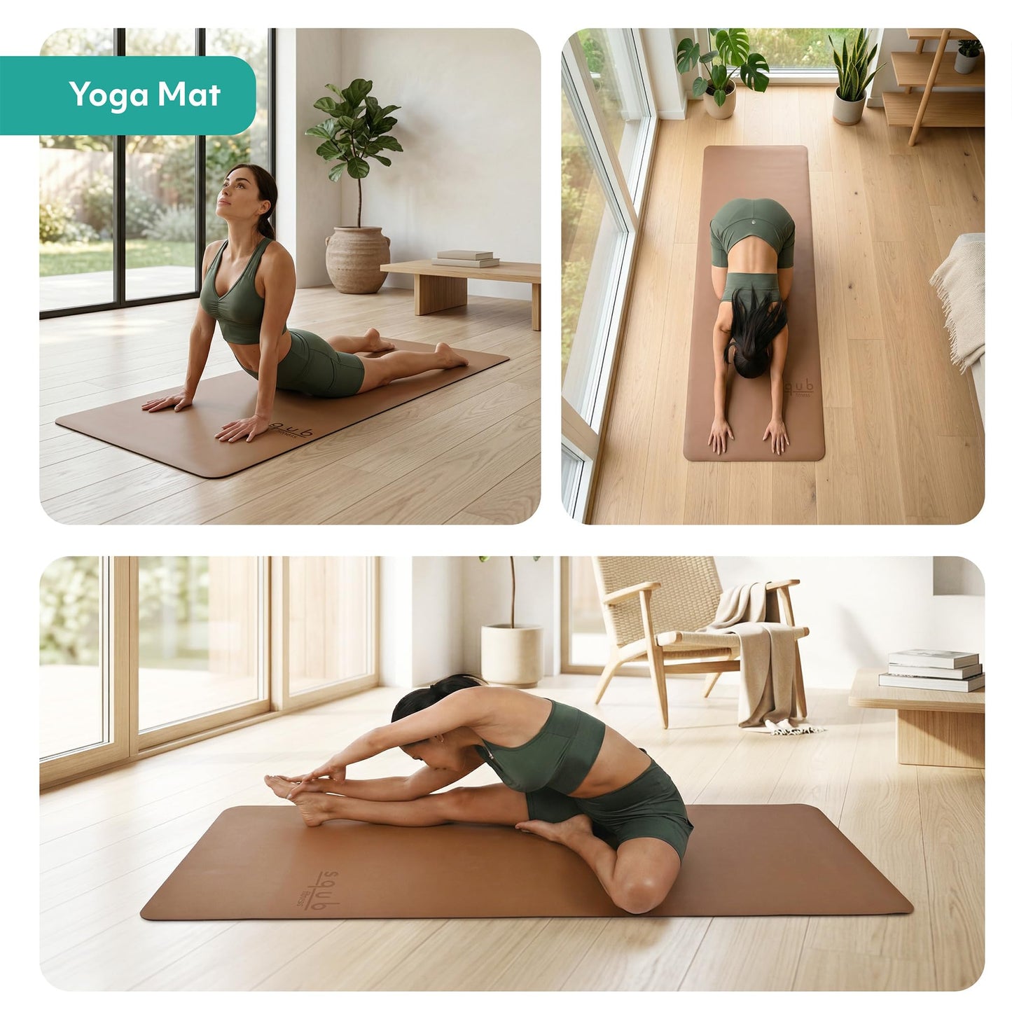 Premium PU & Natural Rubber, Yoga Mat Thick 5mm – Non Slip Exercise Mat Workout Surface, Extra Large 72'' x 27'' Wide Design, Pilates Fitness Training – Includes Strap & Carry Bag