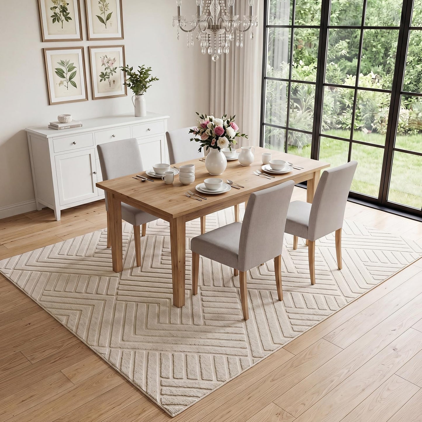 Bsmathom 5x7 Washable Area Rug, Boho Neutral Modern Soft Carpet Mat, Beige