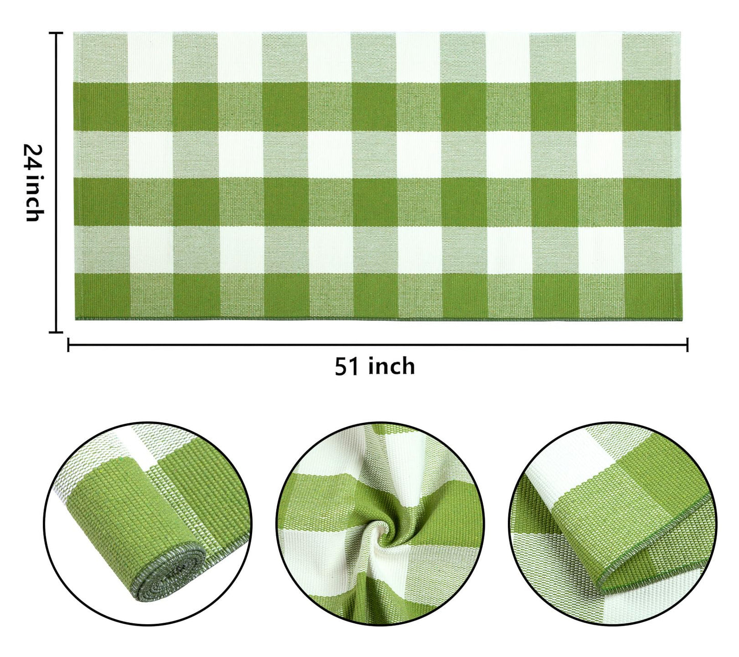 Buffalo Plaid Outdoor Rug 24''x51''Green and White Checkered Front Porch Rug Cotton Woven Washable Door Mat Outdoor for Layered Hello Welcome Door Mat Farmhouse Entryway