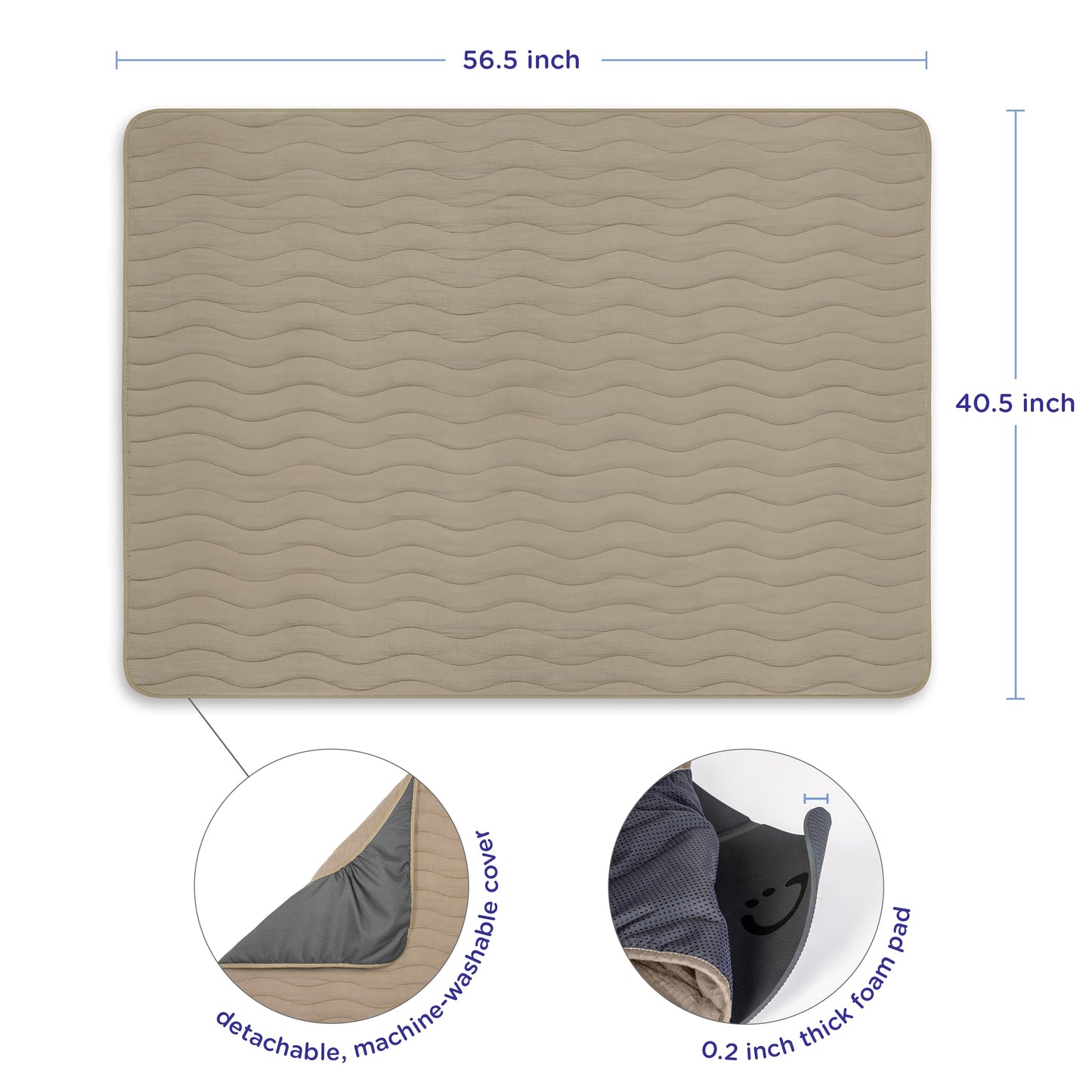 Ubbi Baby Tummy Time Floor Mat, Thick Padded Foam Play Mat for Infants & Toddlers, 40.5 x 56.5 Infant Activity Mat with Detachable Cotton Muslin Cover, Machine Washable, Foldable, Taupe