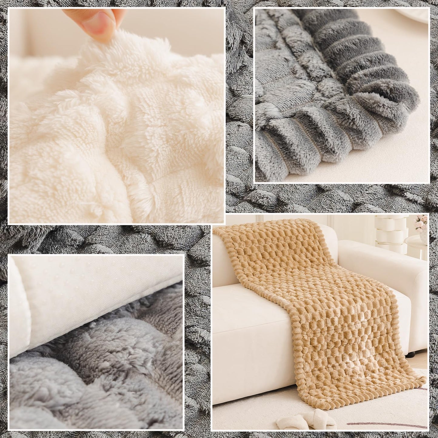Tiwwie Couch Cover for Dogs Fuzzy Sofa Covers for Pet, Geometric Jacquard Coral Pet-Friendly Washable Non-Slip Sofas Slipcover Cushion Protector Pets Mat Dog Bed Mats Dim Gray 27.6”x 59.06”