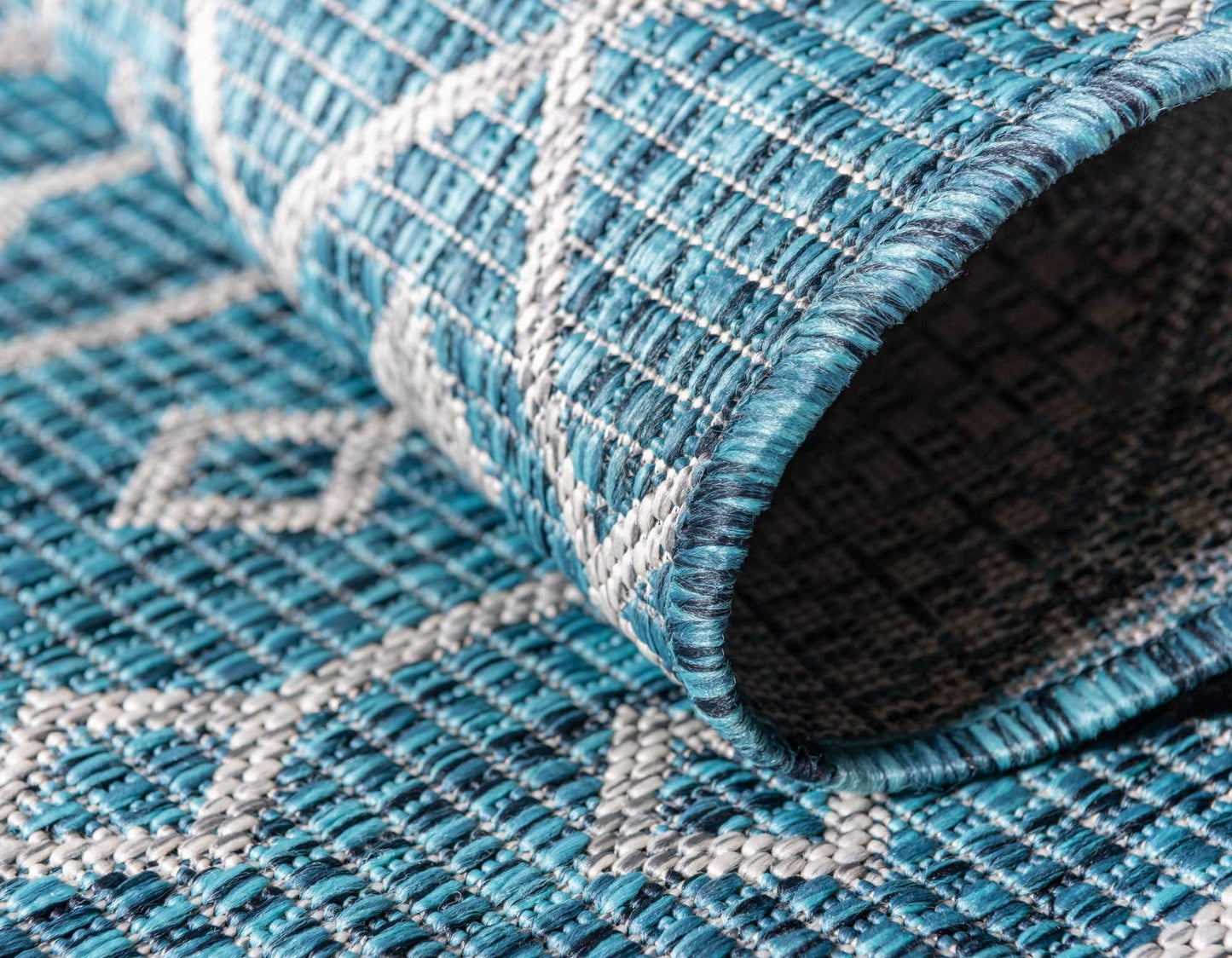 Unique Loom Outdoor Trellis Collection Area Rug - Tribal Trellis (6' 1" x 9' Rectangle, Teal/ Ivory)