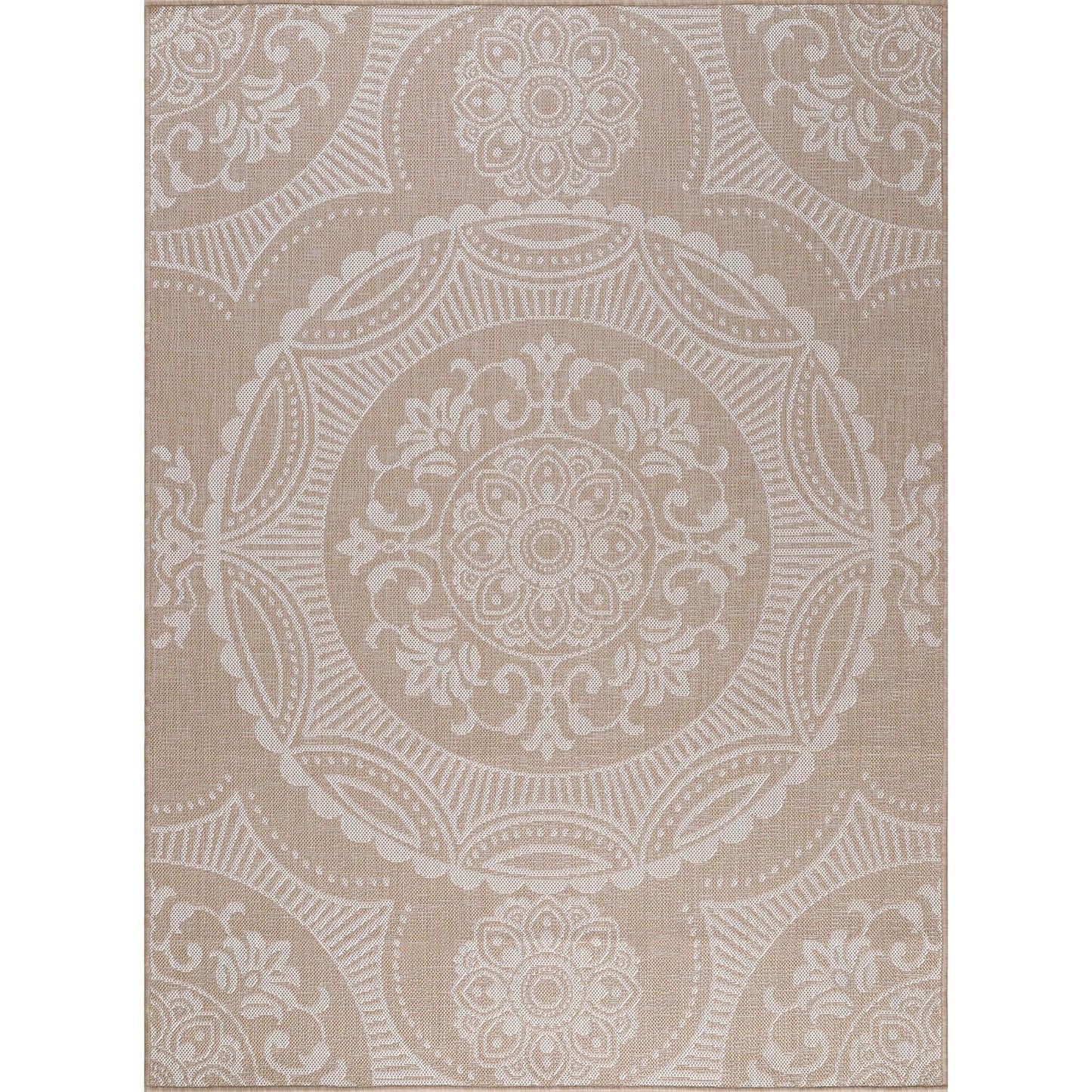 Luul Home Medallion Outdoor Rug 5x7 Washable Outside Carpet for Indoor Patio Porch Waterproof Easy Cleaning Non Shedding Area Rugs Beige 5 x 7