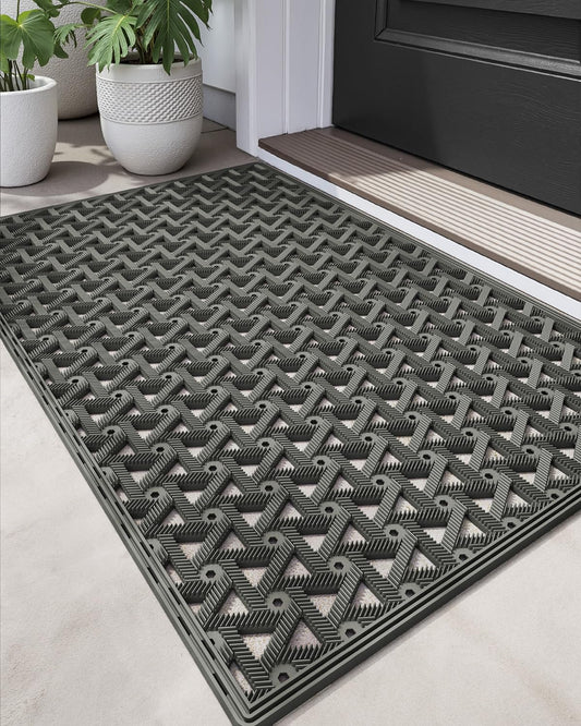 DEXI Front Door Mat Outside Entrance Rubber 24x36, Welcome Floor Doormat Heavy Duty Non Slip, Dirt Trapper Waterproof Exterior Entry Mats All Weather for Patio Entryway Drainage, Grey