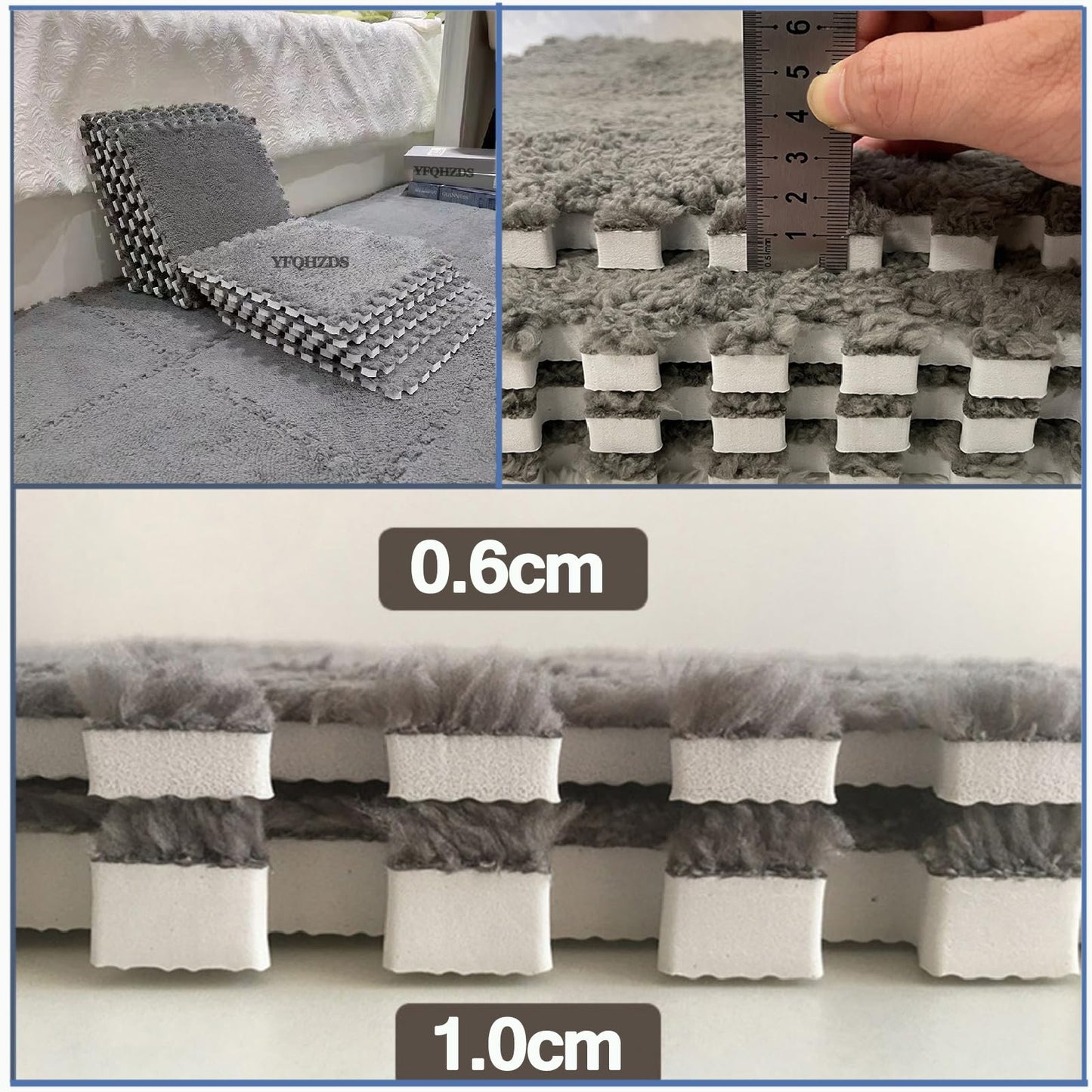 Generic 24Pcs Plush Foam Floor Mat Square Interlocking Carpet Tiles 12X12 Inch Puzzle Piece Carpet Squares Thick Fluffy Foam Floor Tiles Rug For Parlor Bedroom Gray