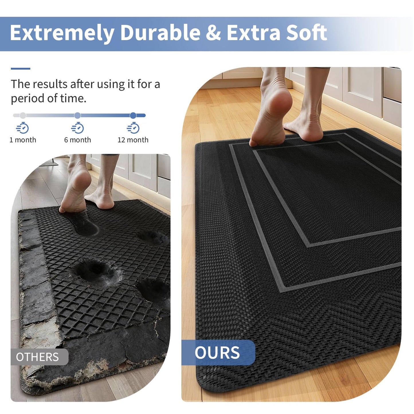 UKISS 9/10"" Extra Thick Cushioned Anti Fatigue Kitchen Mat, Waterproof High Density Foam Standing Desk Mat, Non-Slip Ergonomic Comfort Mat for Kitchen, Office,Workstation (Black, 20" X 32")