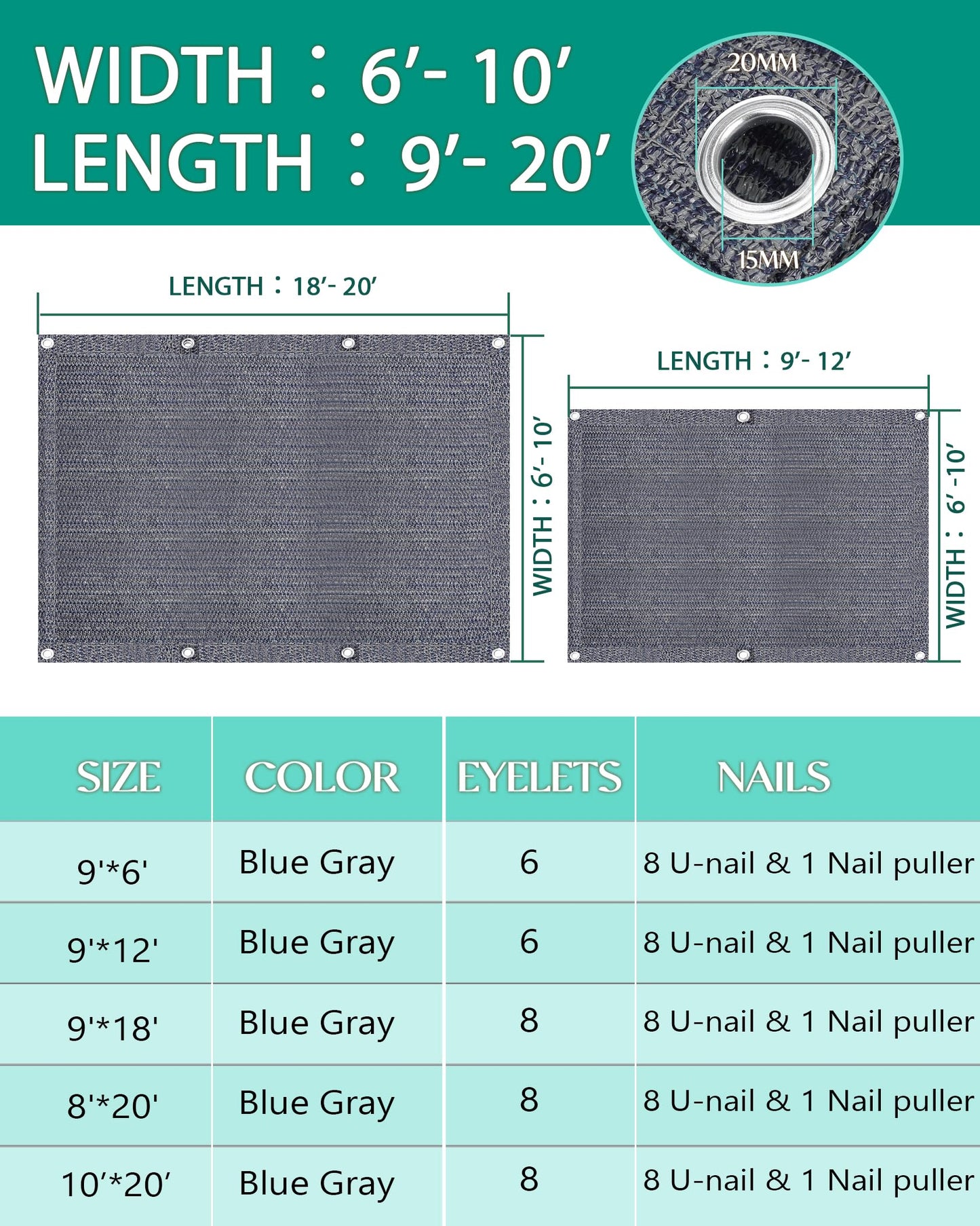 Erfolkerz Awning Carpet HDPE Outdoor RV Rug,Blue-Grey 8'*20' Waterproof Camping Rugs with Eyelets/Broom/Carry Bag/Nails,Highly Robust & Washable,Large Outdoor Area Mat for Patio/Backyard/Picnic/Beach