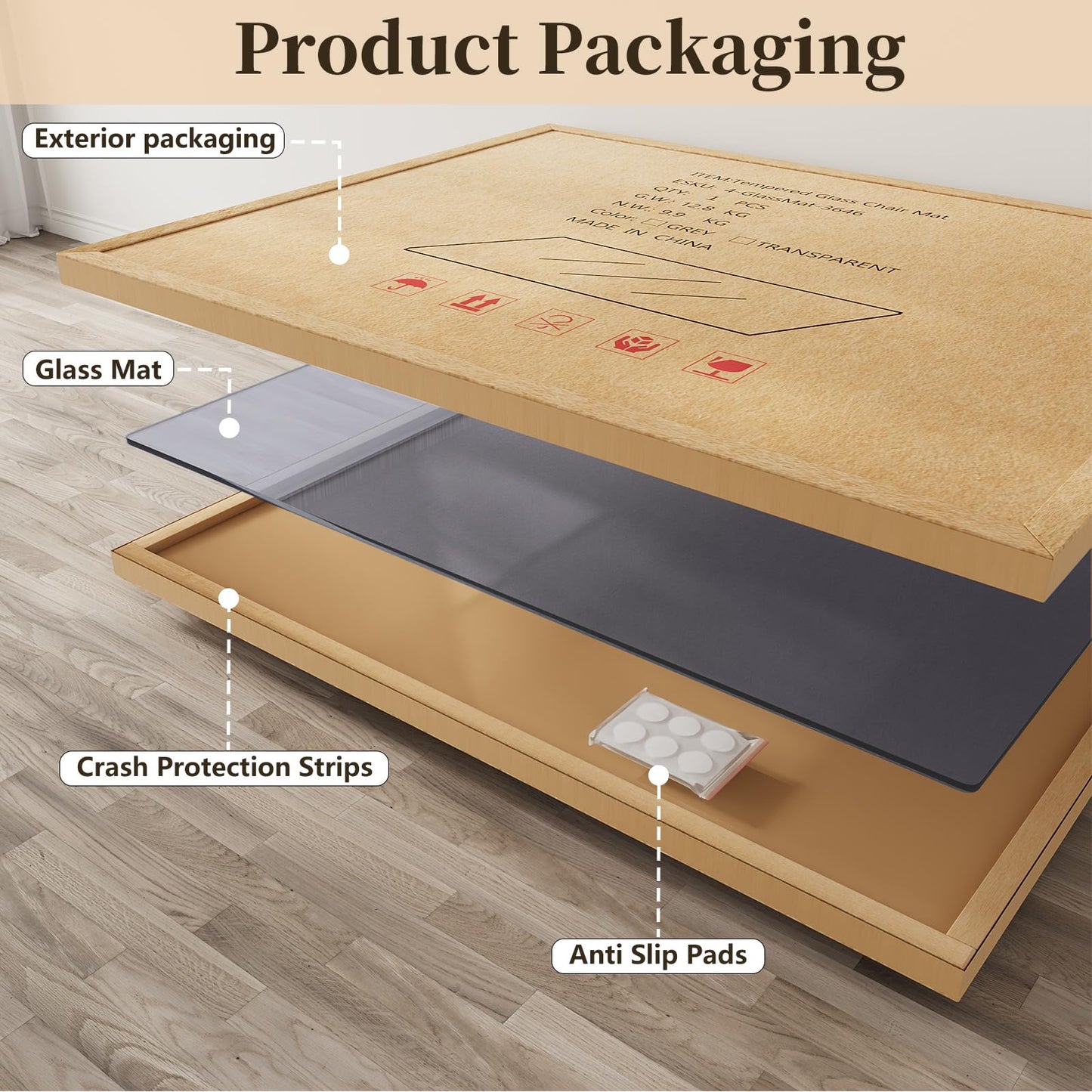 MYSUNORIA Tempered Glass Chair Mat, 30"x48" Heavy Duty Office Chair Mat for Carpet, Grey Carpet Protector Mat for Office Chair, Hides Dirt/Fur Better, Noise-Free Gliding Shatterproof for Office Desk