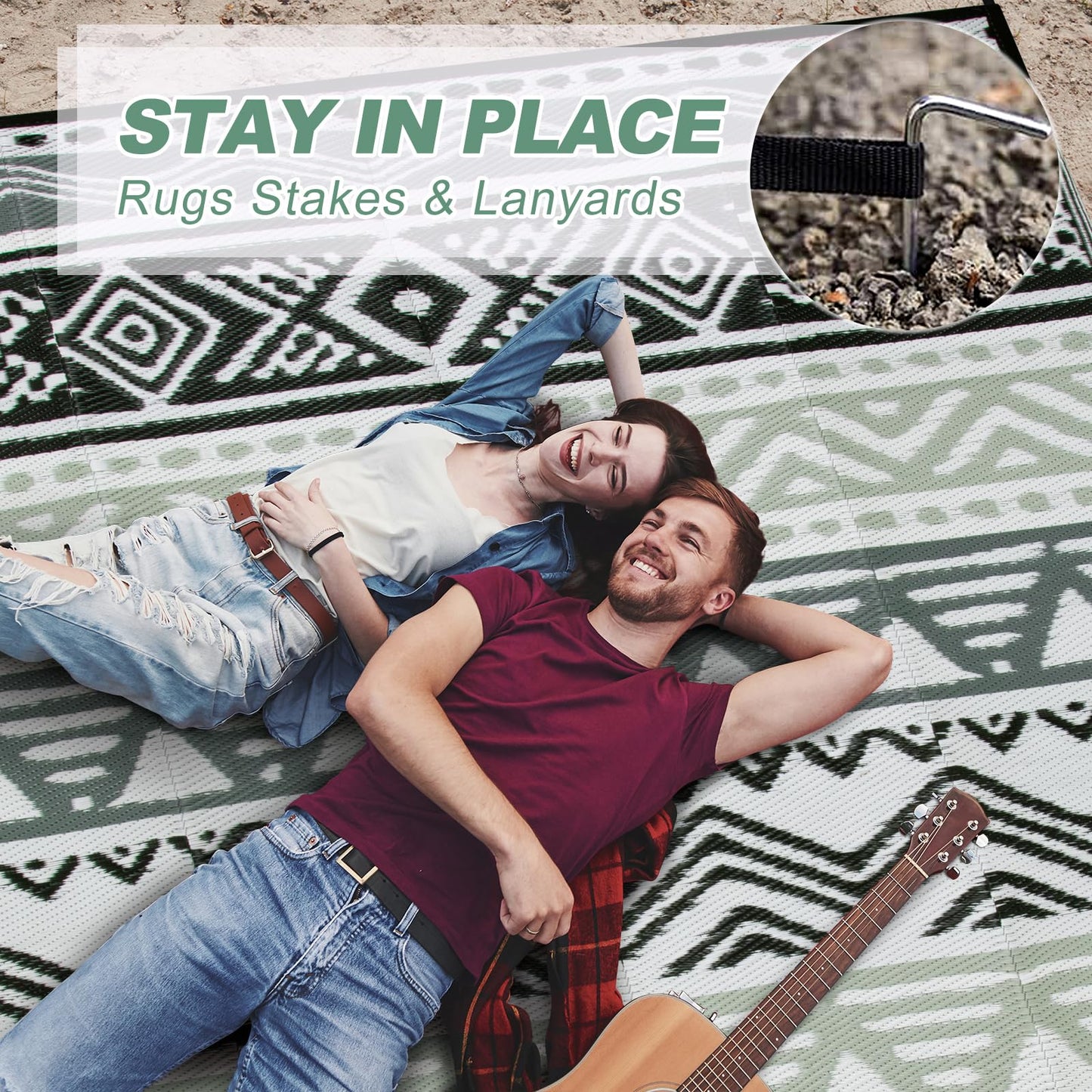Lahome Outdoor Rug Waterproof, 6x9 Reversible Outdoor Plastic Straw Rug for Camping, RV Patio Rugs Large Carpet for Porch Deck Backyard Balcony Picnic(Grey/Black,6'x 9')
