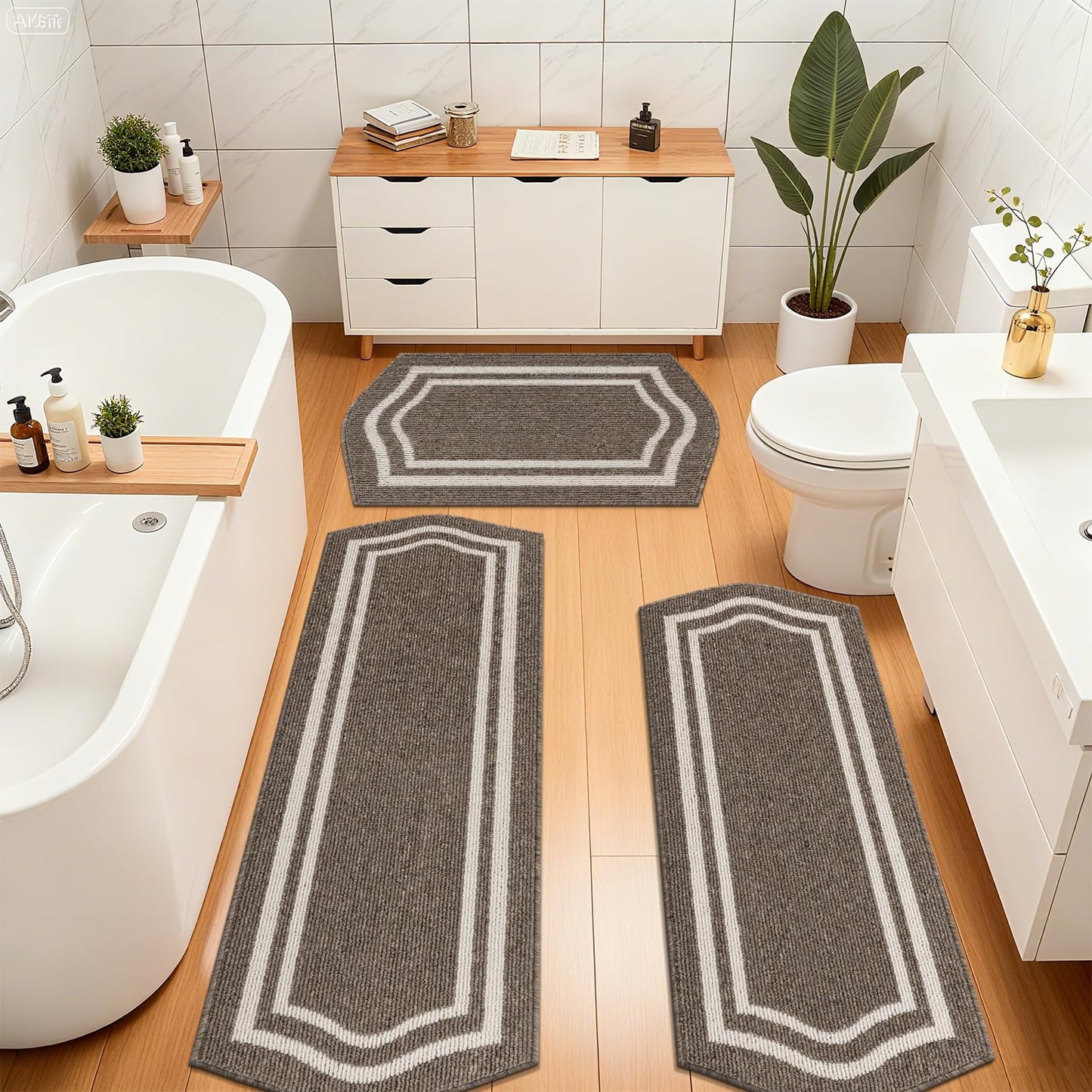 HEBE Farmhouse Kitchen Rugs Sets of 3 Non Slip Washable Boho Kitchen Rugs and Mats for Floor Kitchen Runner Rug Floor Carpet for Kitchen, Laundry, Hallways