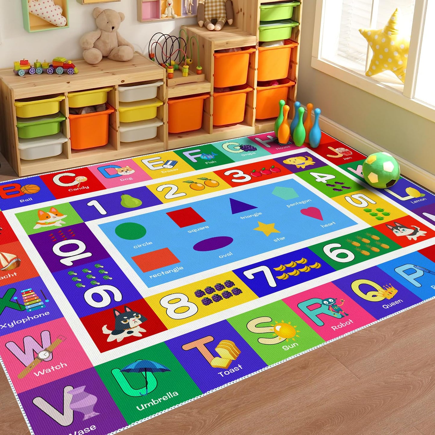 Sejiarep ABC Kids Play Rug - Number Alphabet Shape Fruit Learning Educational Area Rug - Large Non-Slip Kids Room Play Mat (Alphabet, 4' x 2'7" (Rectangular))