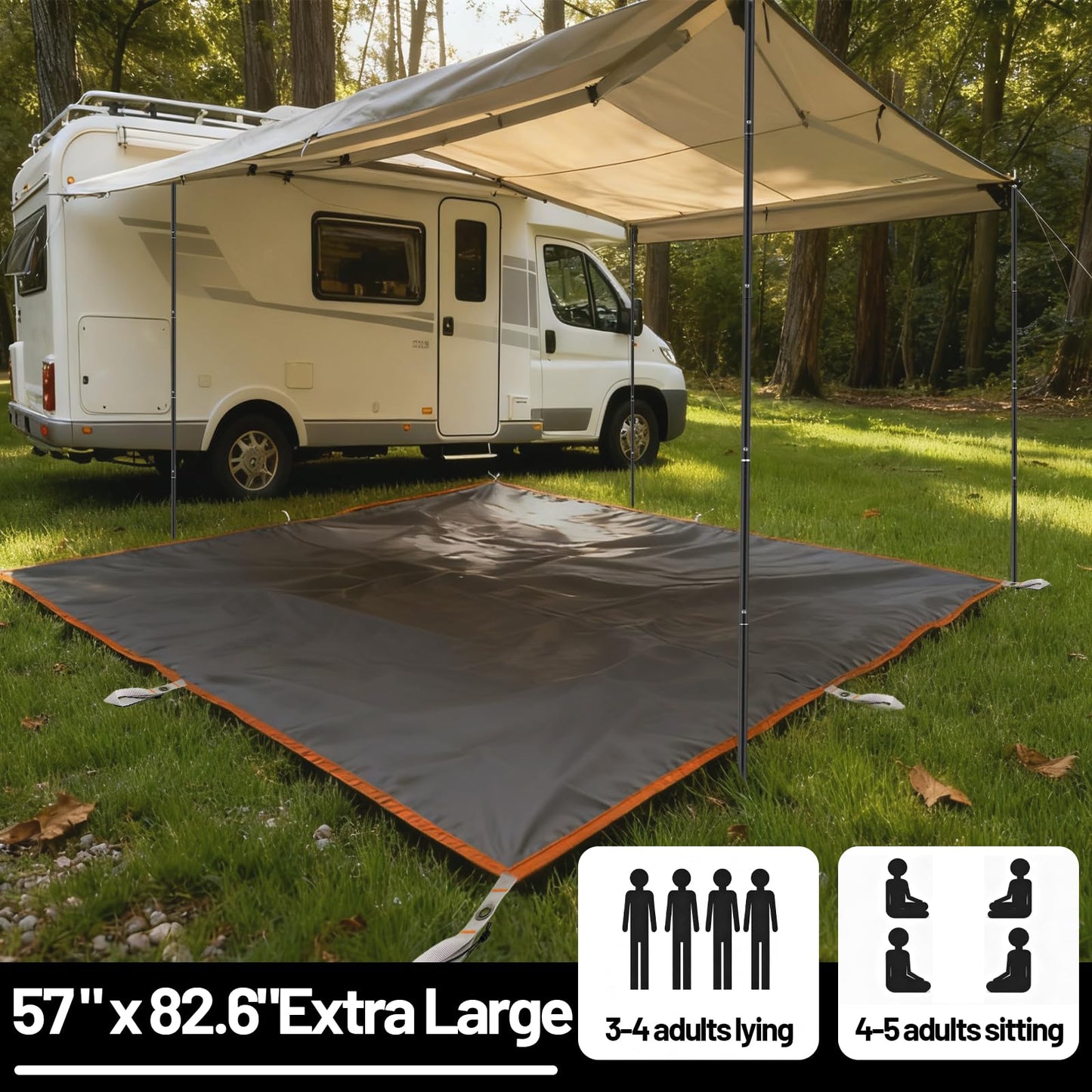 Tent Footprint - 57" X 82.6" Heavy Duty Camping Tarp with 8 Anchor Straps - Waterproof Tent Floor Mat,Ultralight Backpacking Tarp for Camping,Hiking,Beach,Picnic - Storage Bag Included