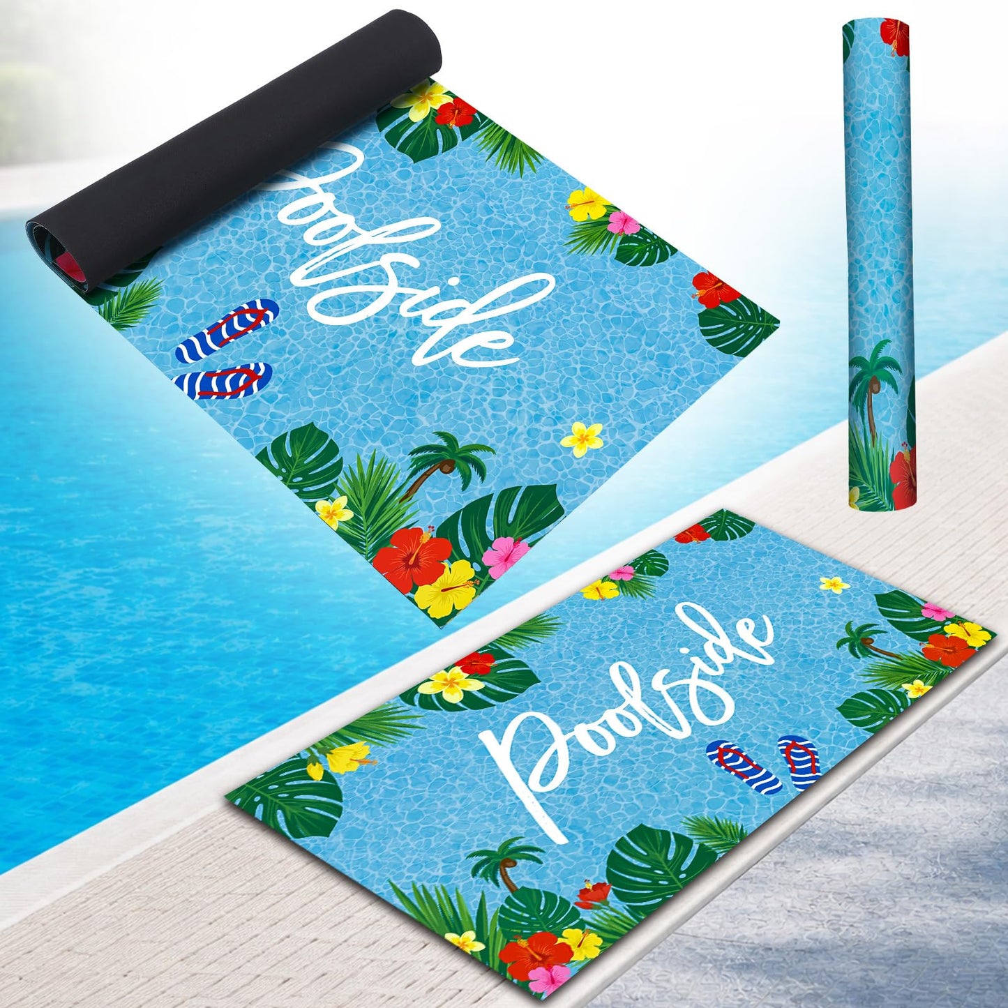 Tinideya Poolside Non Slip Mat Walk Pool Mats for Floor Seating Mats for Edge of Pool Rubber Waterproof Deck Rug with Drainage for Floor Outside Summer Beach Swimming Decorative, 48 x 24 inch
