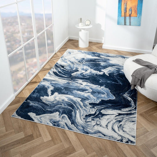 LUXE WEAVERS Marble Abstract Clouds Area Rug,Blue,6'X9'