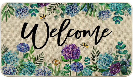 Baccessor Spring Summer Hydrangea Doormat Outdoor Rug Purple Blue Flower Floral Front Welcome Decorative Door Mat Anti-Slip Rubber for Seasonal Kitchen Entrance Indoor Floor Decoration 17 x 29 Inch
