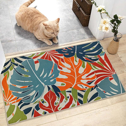 Brevoscht Colorful Doormat Outdoor Indoor Entrance Tropical Leaves Door Mats Non Slip Small Welcome Mat Inside Outside Washable Floor Mat for Hallway Patio Porch 16 x 28 Inch