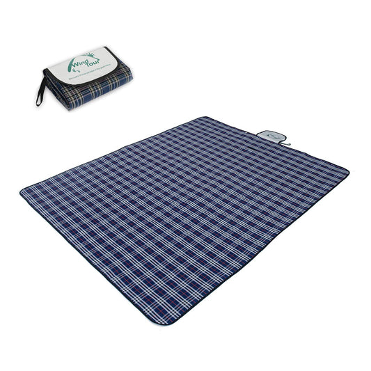 Wind Tour Waterproof Picnic Blanket with Carry Strap - Foldable Sandproof Outdoor Mat for Camping, Beach, Park - 59" x 71",Navy Blue(Single Mat)