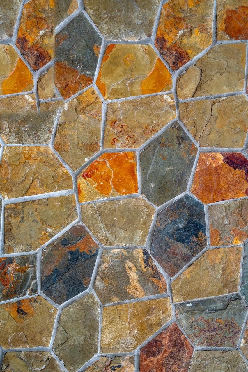 Vexyora Natural Rustic Stone Outdoor Area Rug 2x3 Brown Grey Orange Farmhouse Style Non Slip Thin Waterproof Art Deco Low Pile Floor Mats for Patio Deck Pool Garden Balcony Backyard RV Outside Rugs