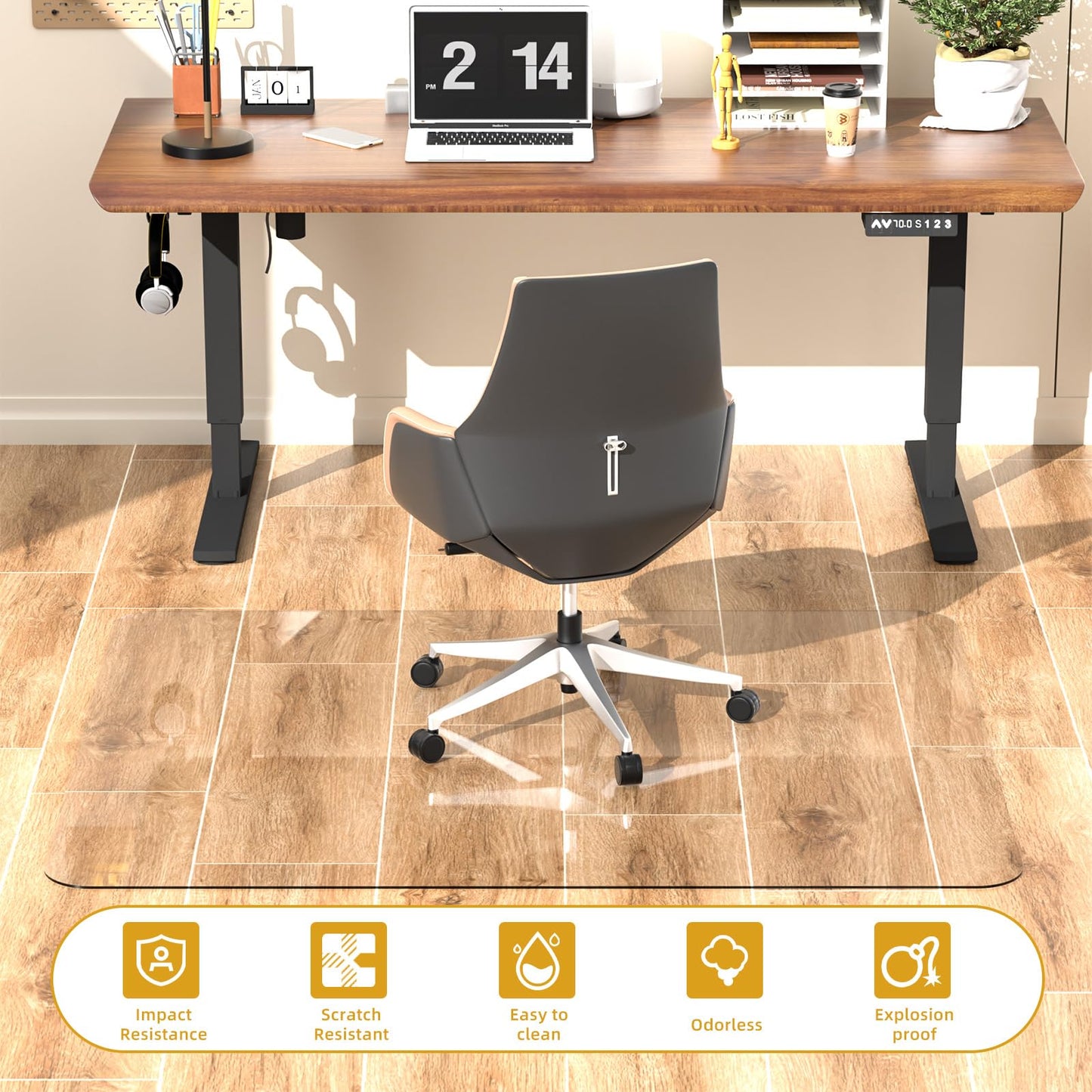 [Tempered Glass] Glass Office Chair Mat for Carpet Heavy 57" x 42"-1/5" Thick Premium Tempered Glass Duty Hard Glass Chair Mats -for Office Chair on Carpet or Hard Floor with 4 Anti-Slip Pads