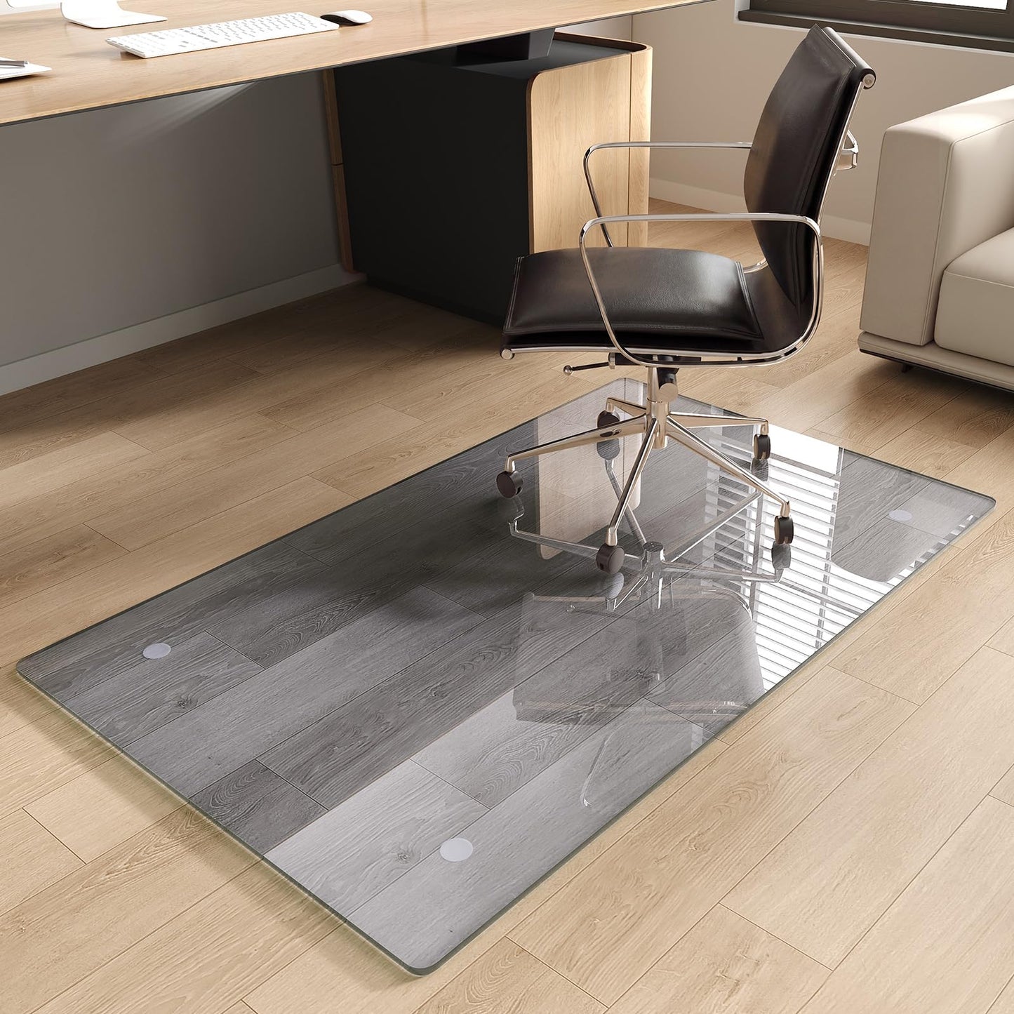 MYSUNORIA Tempered Glass Chair Mat, 30"x48" Heavy Duty Office Chair Mat for Carpet, Grey Carpet Protector Mat for Office Chair, Hides Dirt/Fur Better, Noise-Free Gliding Shatterproof for Office Desk
