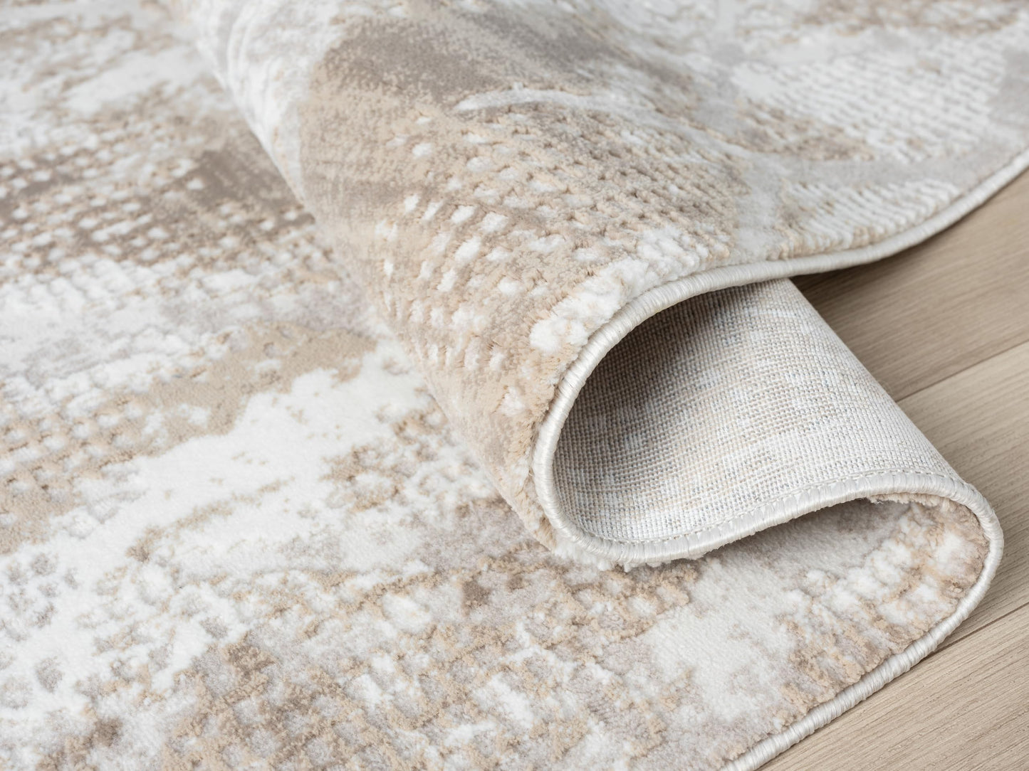 RUGGERRUGS Adel Modern Area Rug for Living Room, 5x7 Rustic Distressed Abstract Beige Neutral Rug, Medium Pile Stain Resistant Carpet for Bedroom, Dining Room or Kitchen (5' x 7', Beige)