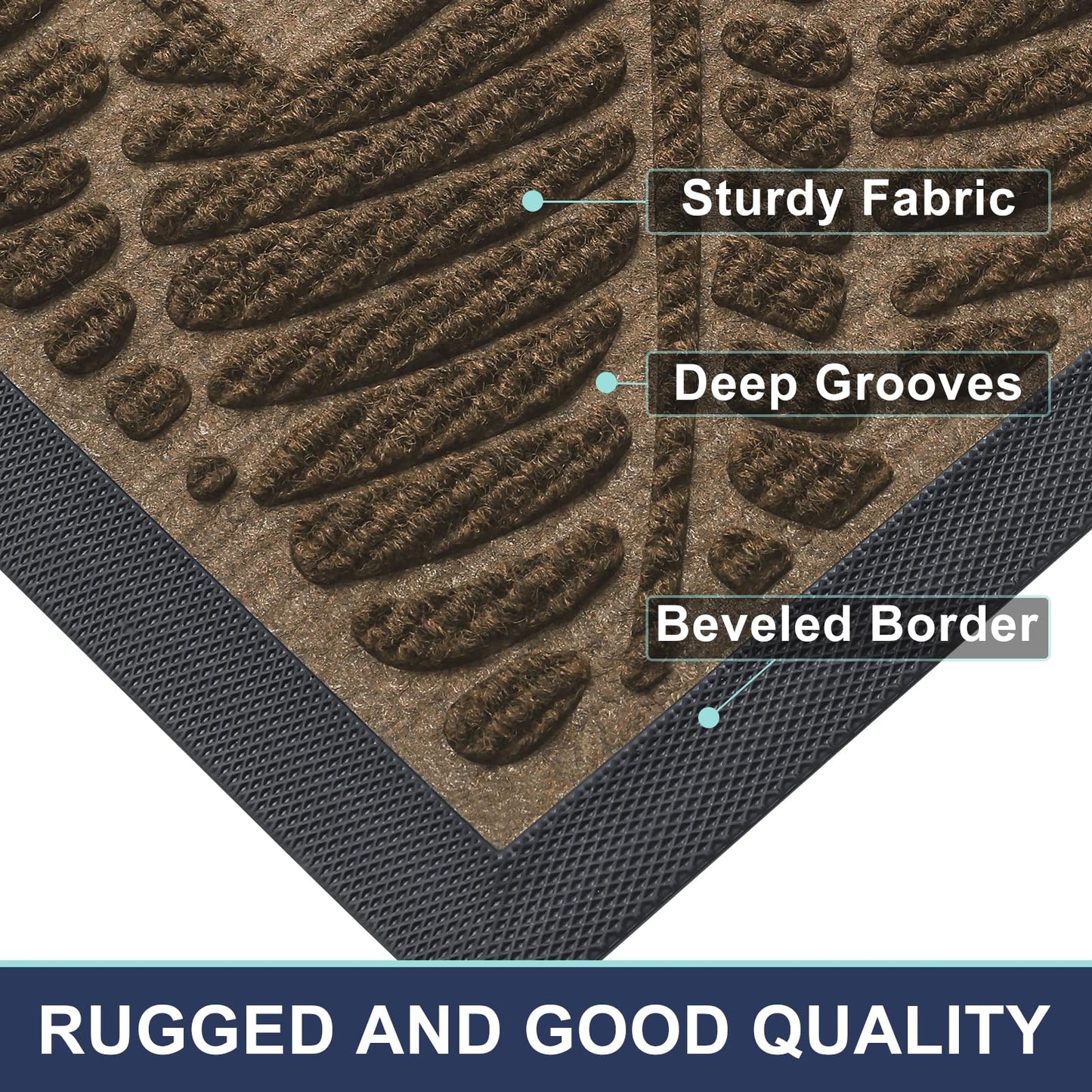 Smiry Welcome Mat Indoor Outdoor, All-Season Waterproof Front Door Mat, Sturdy Natural Rubber Doormat, Non-Slip, Easy Clean, Low Profile Dirt Trapper for Porch Patio Entrance, 29.5x17, Brown