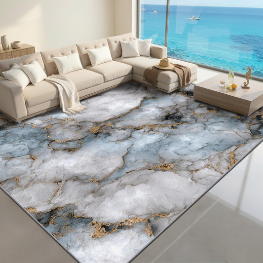 Aquailis Marble Rugs for Living Room - 2x3 Rug, Blue White Gold Marble Area Rug, Modern Abstract Washable Non Slip Soft Rugs, Luxury Agate Carpet, Contemporary Home Decor, Modern Gifts for Women