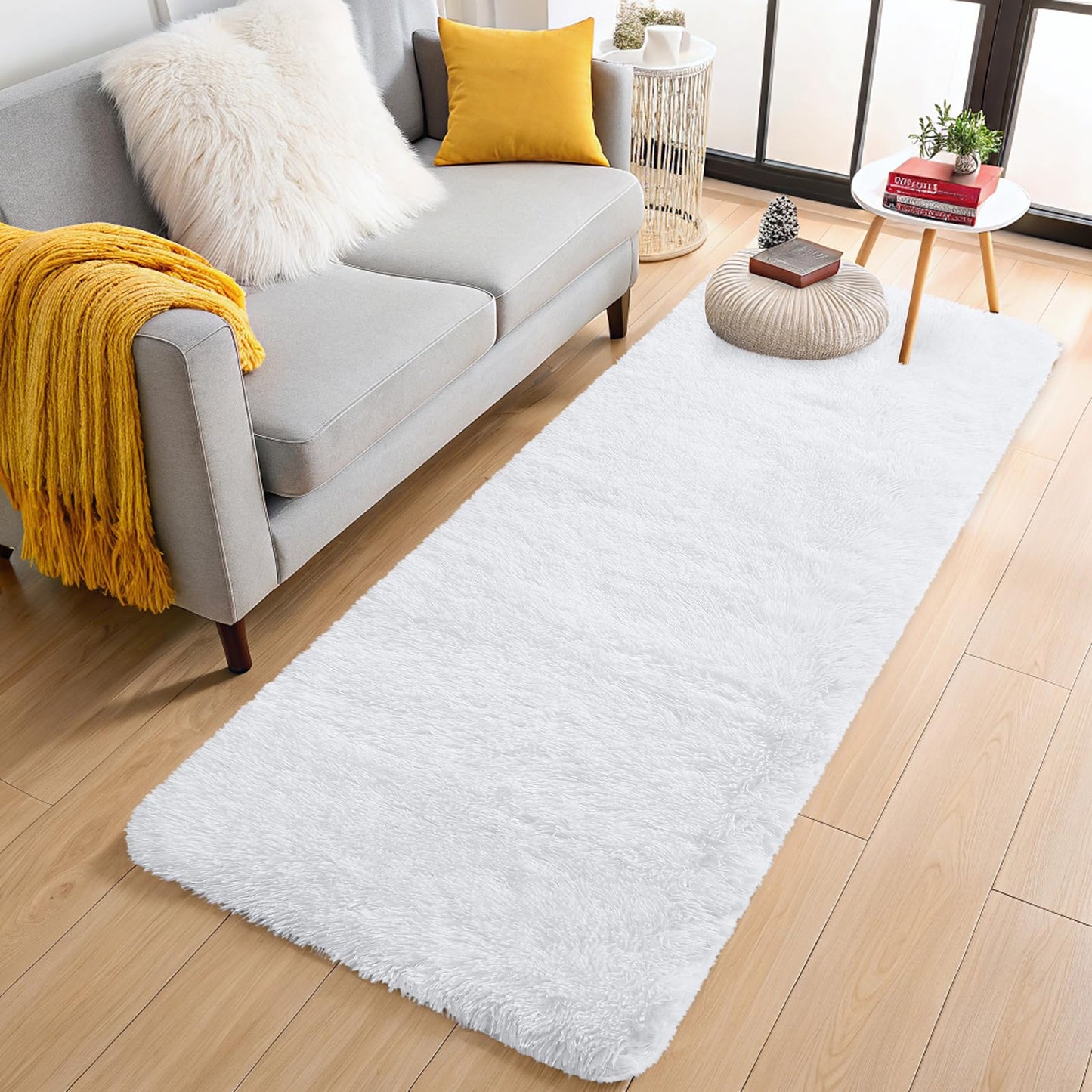 OLANLY 2x4 Machine Washable Runner Rugs for Hallway, Soft Fluffy Shaggy Bedside Rugs for Bedroom, Living Room, Indoor Floor Carpet for Kids Girls and Boys, Nursery Rooms, Home Decor Aesthetic, White