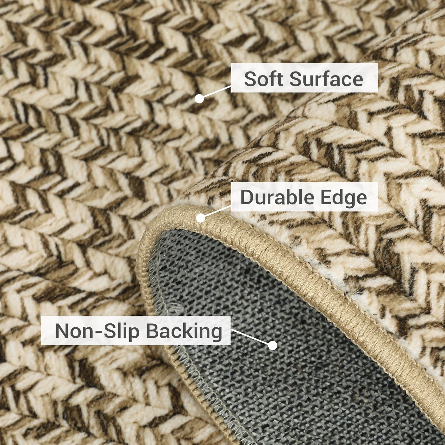 ROYHOME 8x10 Area Rug Machine Washable Rug for Living Room Print Braided Indoor Floor Cover Stain Resistant Non-Slip Farmhouse Solid Printed Textured Carpet for Home Decor, polyester