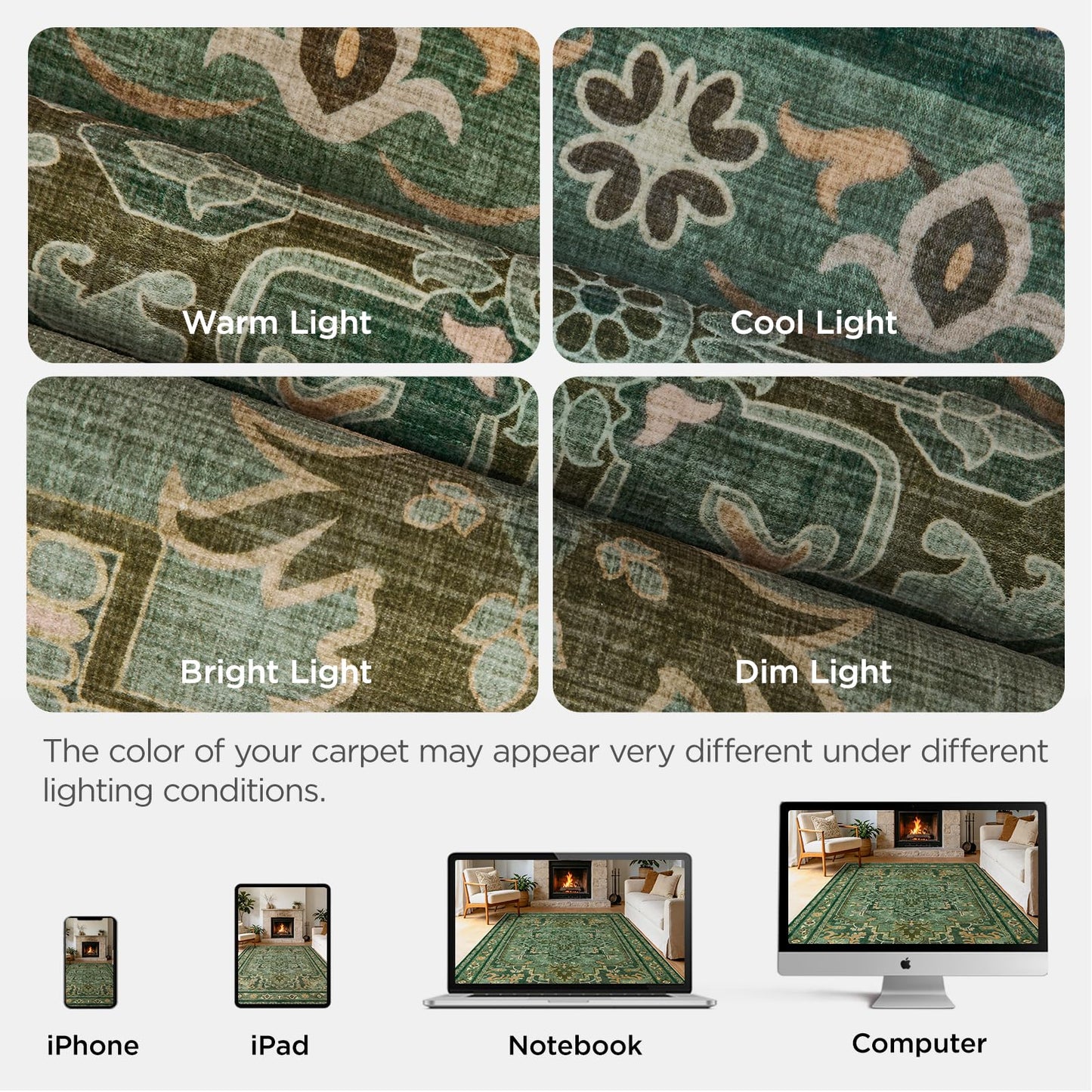 Joydeco Area Rugs 6'x9' Washable Non-Slip, Floral Vintage Distress Medallion Carpet for Living Room Bedroom Dining Room, Green&Beige&Dark Gray