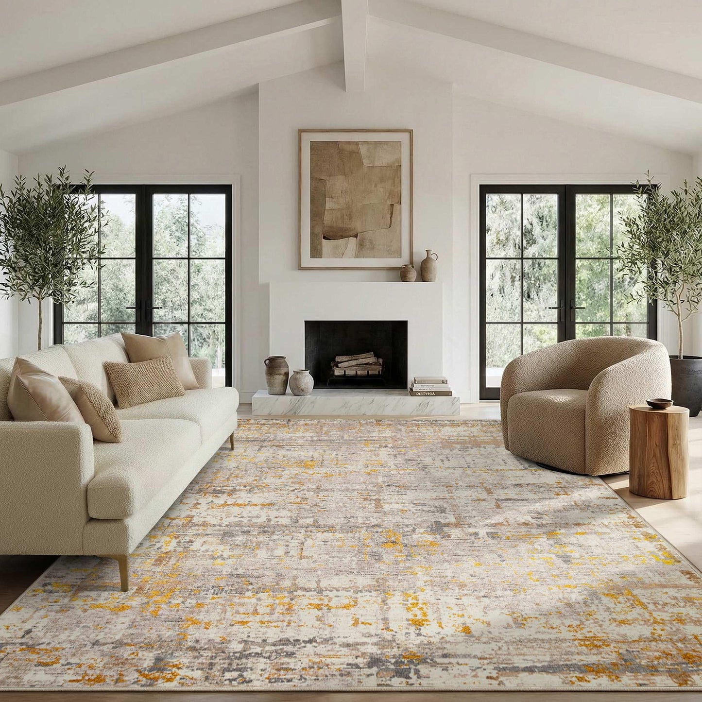 Rugxara Area Rugs 8x10,Large Soft Rugs for Living Room, Washable, Modern Neutral Abstract Rugs for Bedroom Dining Room, Non-Slip Foldable Thin Indoor Carpet Stain Resistant(Beige Gold)