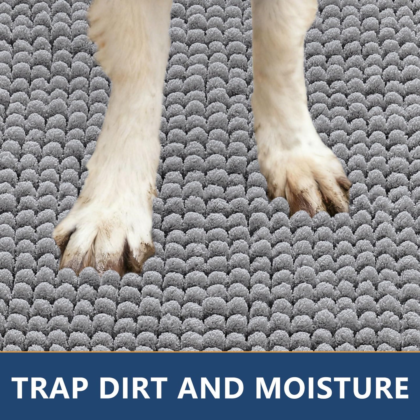 Smiry Dog Door Mat for Muddy Paws 30x20, Absorbent Microfiber Dirt Trapper Pet Doormat, Non-Slip Washable Quick Dry Chenille Front Door Mat, Entryway Rug for Indoor and Outdoor, Grey