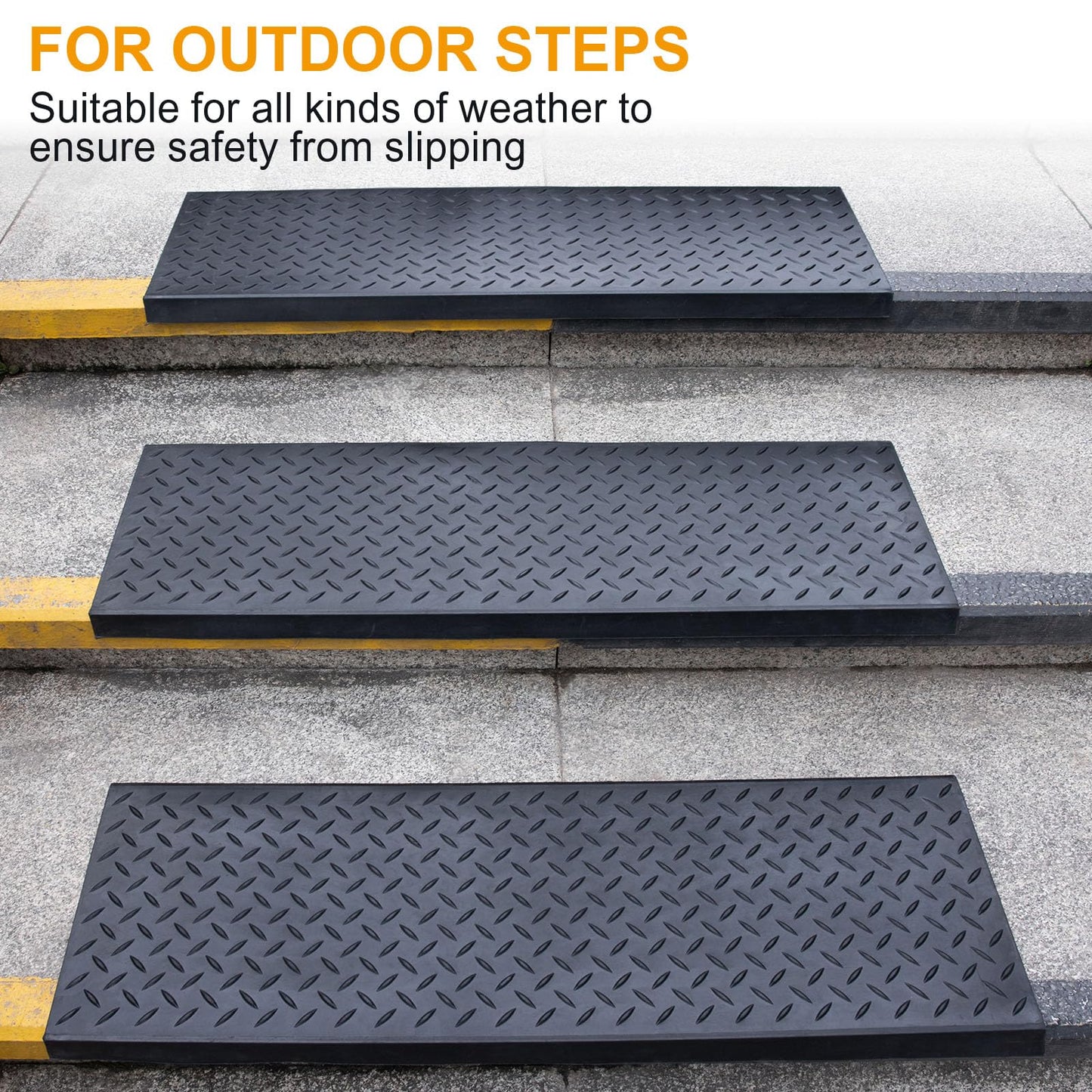 Spurtar Rubber Stair Treads, 29.69" x 9.85" 3PCS Outdoor Rubber Stair Treads Non-Slip for Wooden with Nosing Concrete Marble Tile Metal Steps Black