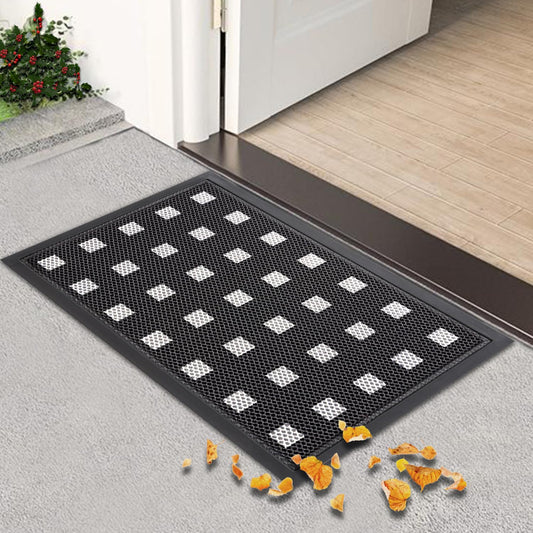 Tiamo Front Door Mat Outside Entrance,Large Rubber Welcome Mat,Non-Slip & Heavy Duty Doormat Entryway,Black and White,35.4"*23.6"