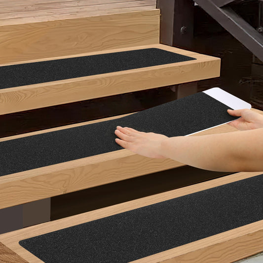 SMILOOL Outdoor Stair Treads Non-Slip Step Strips for Wooden Steps 5 Pack 6” x 24” Anti Slip Grip Tape Precut for Outside Stairs, Non Skid Stair Tread Mats Weather Resistant for Outdoors, Black
