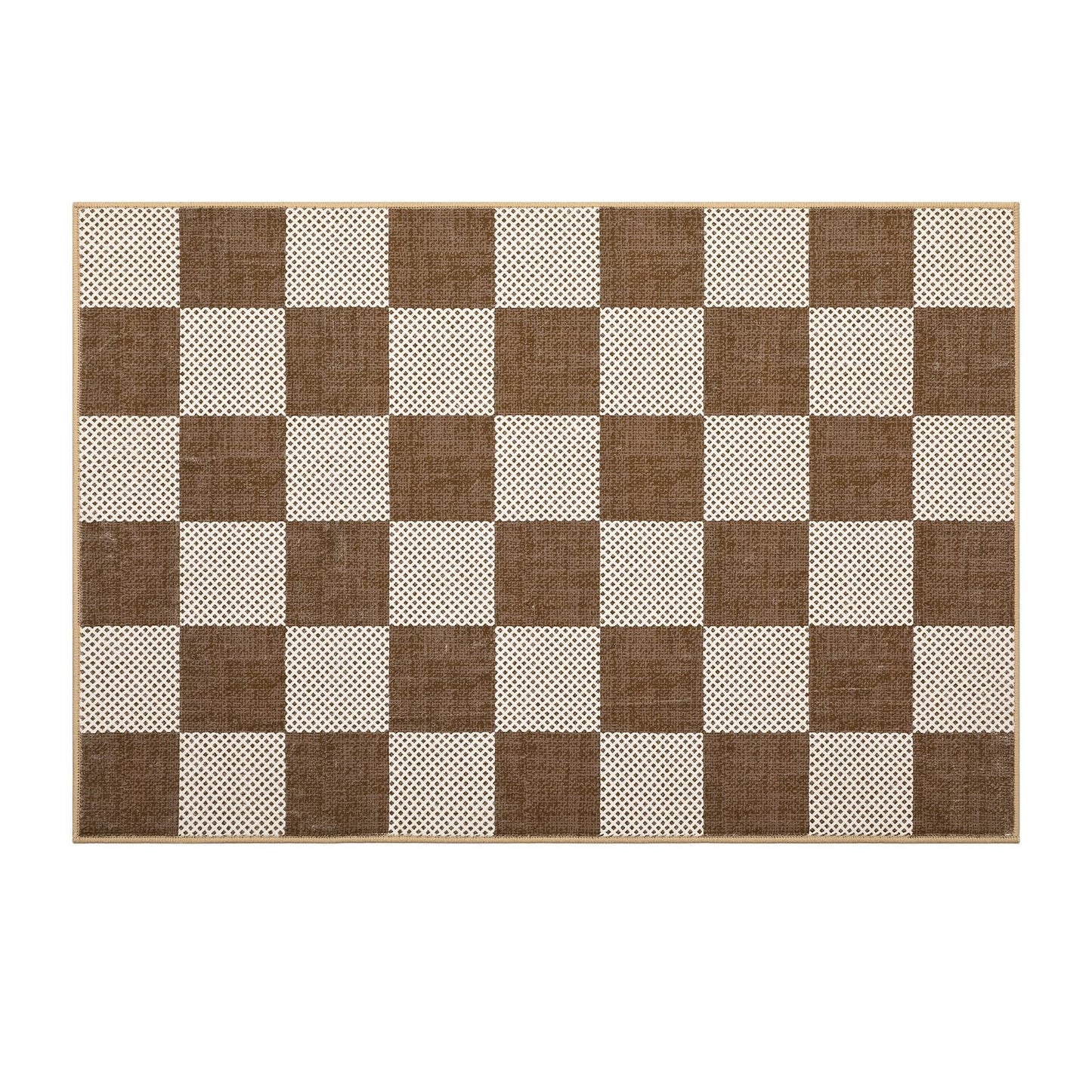 GarveeHome Checkered Terracotta Brown 2x3 Washbale Rug Door Mat Geometric Diamond Dot Modern Neutral Boho Soft Low-Pile Small Rug for Bedroom Entryway Bathroom Kitchen Non-Slip TPE Backing