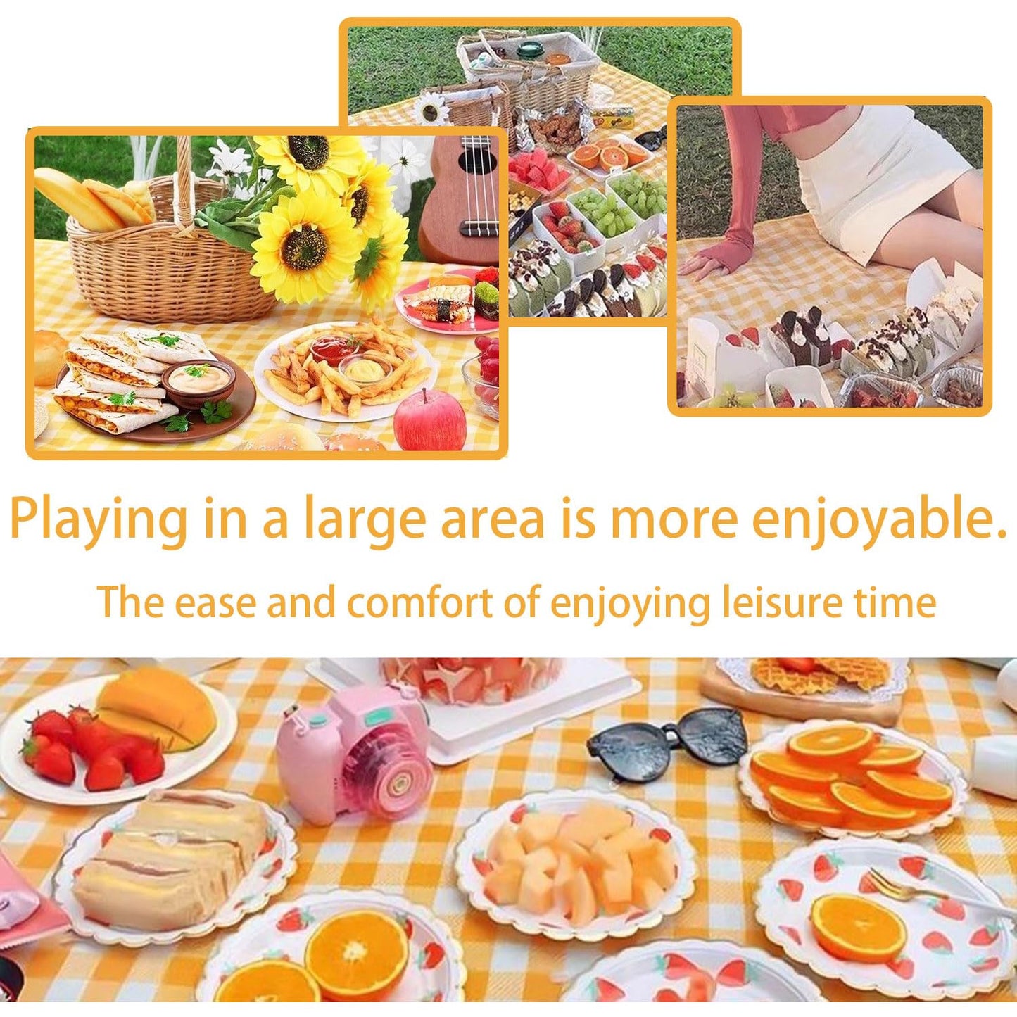 EIYNIY Large Picnic Blanket Waterproof and Sand Proof -59x39 inch Large Outdoor Beach Mat, Portable Foldable Blanket, Suitable for Camping, Parks, Families, Adults, Children, and Pets (Yellow-M)
