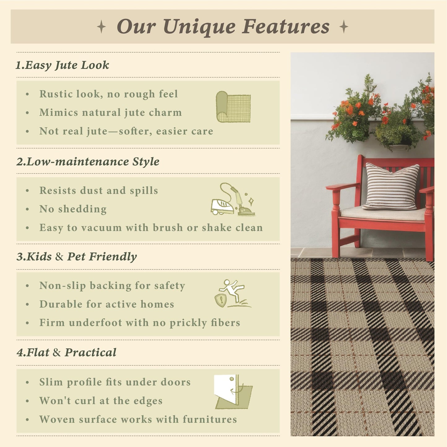 3x4 Entryway Door Mat Indoor – Washable Non Slip Small Rug for Front Door, Kitchen Sink, Mudroom, Garage Entry, Low Profile Easy Clean Farmhouse Plaid Floor Mat