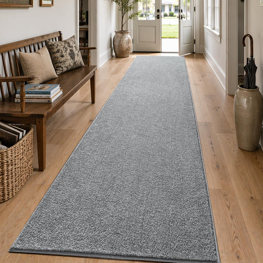 2x10 Washable Runner Rug for Hallway Kitchen Bedroom, Low-Pile Non-Slip Thin Area Rug for Entryway Bathroom, Indoor Carpet for Bedside Laundry Living Room Home Decor (Grey)