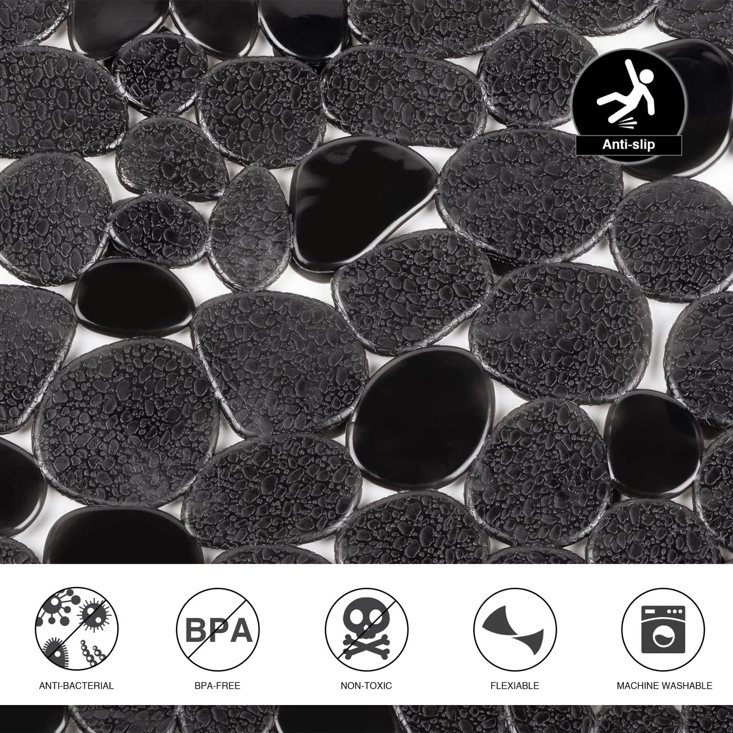 Vannokor Bathtub Mats for Bathroom 27x14 Inch, Bath Mat for Tub Feels Great on Tired Feet, Friendly Machine Washable Shower Tub Mats with 167 Big Suction Cups, Shower Mat, Bath Tub Mat, Black