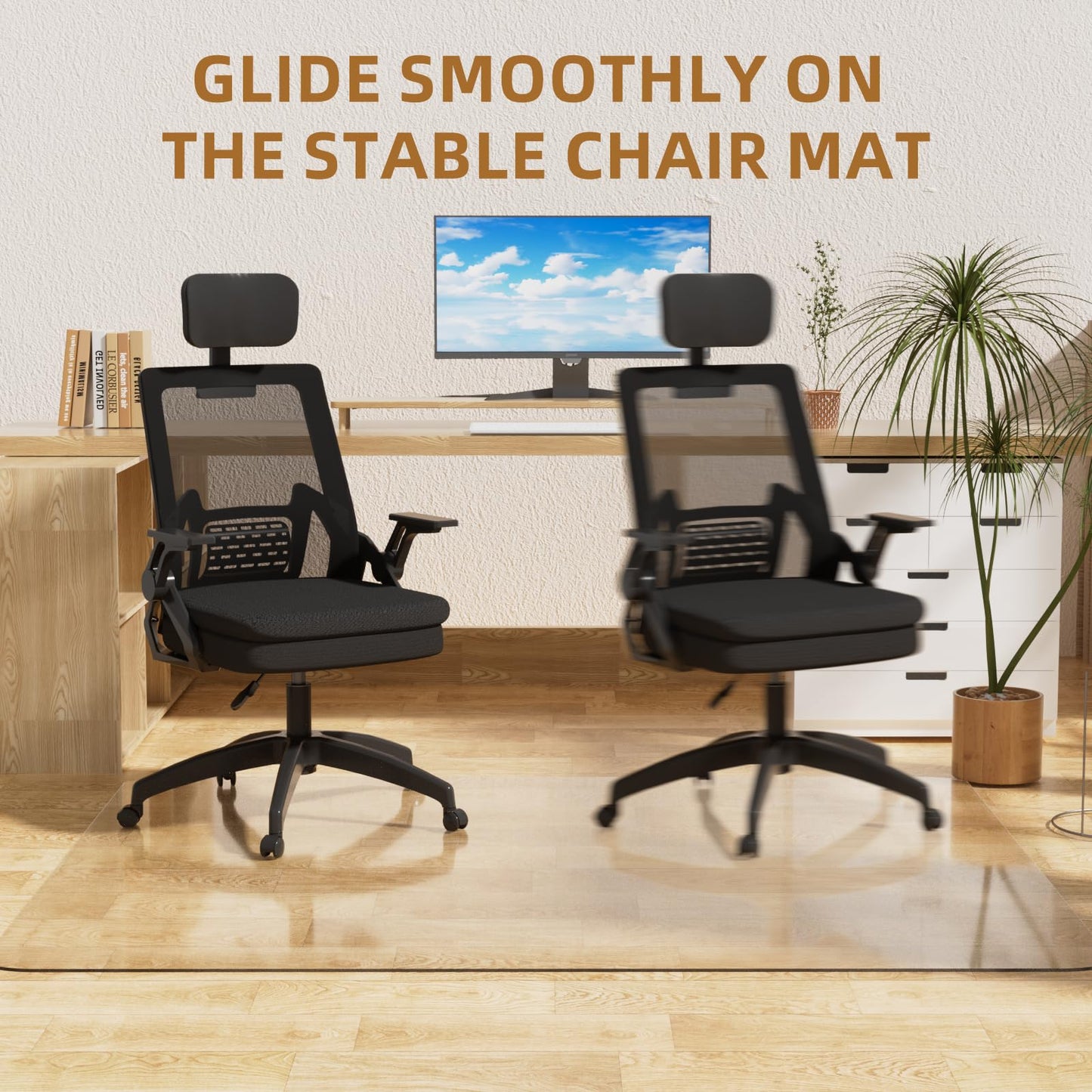 Office Chair Mat for Hard Floors 36 x 48 Inch, Clear Plastic Floor Protector for Rolling Desk & Computer Chairs, Transparent Under Desk Mat for Hardwood, Wood & Tile Floors