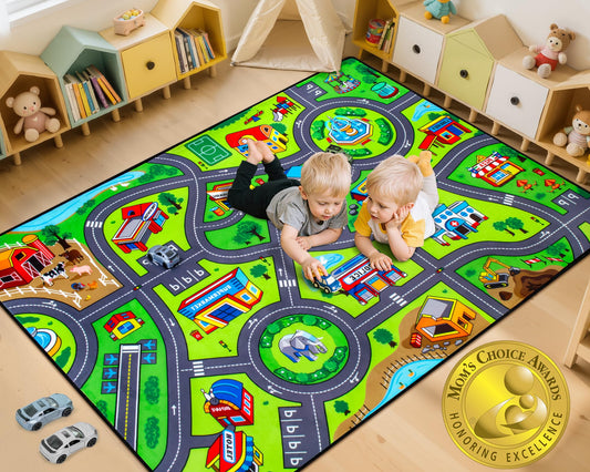 Road Car Rug, 4x6 Ft City Road Rug for Kids, Extra Thick (0.4in) Kids Floor Play Rug Mat and Car Carpet with Realistic Colors - Perfect for Children, Soft and Non-Slip for Playroom and Bedroom