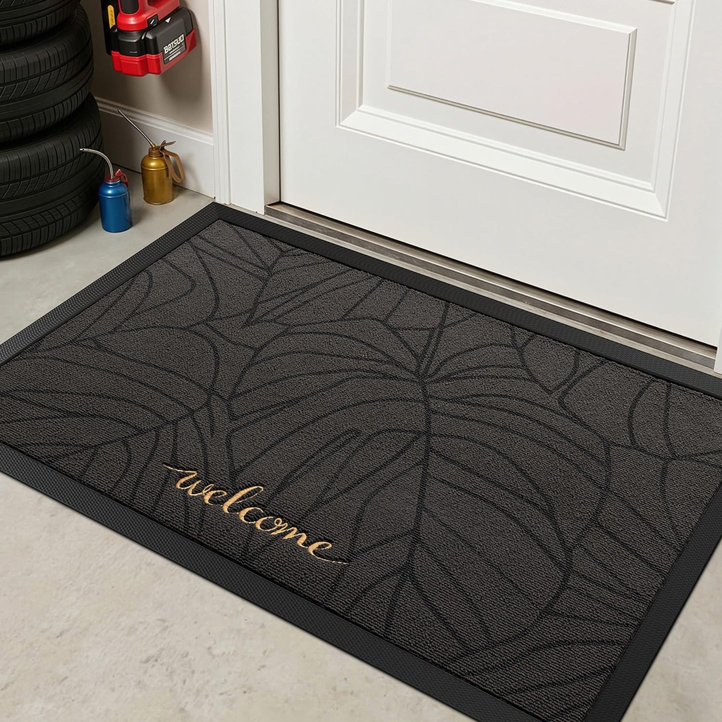 LUMI Outside Welcome Door Mat 20x32, Non-Slip Heavy Duty Dirt Trapper, Grey