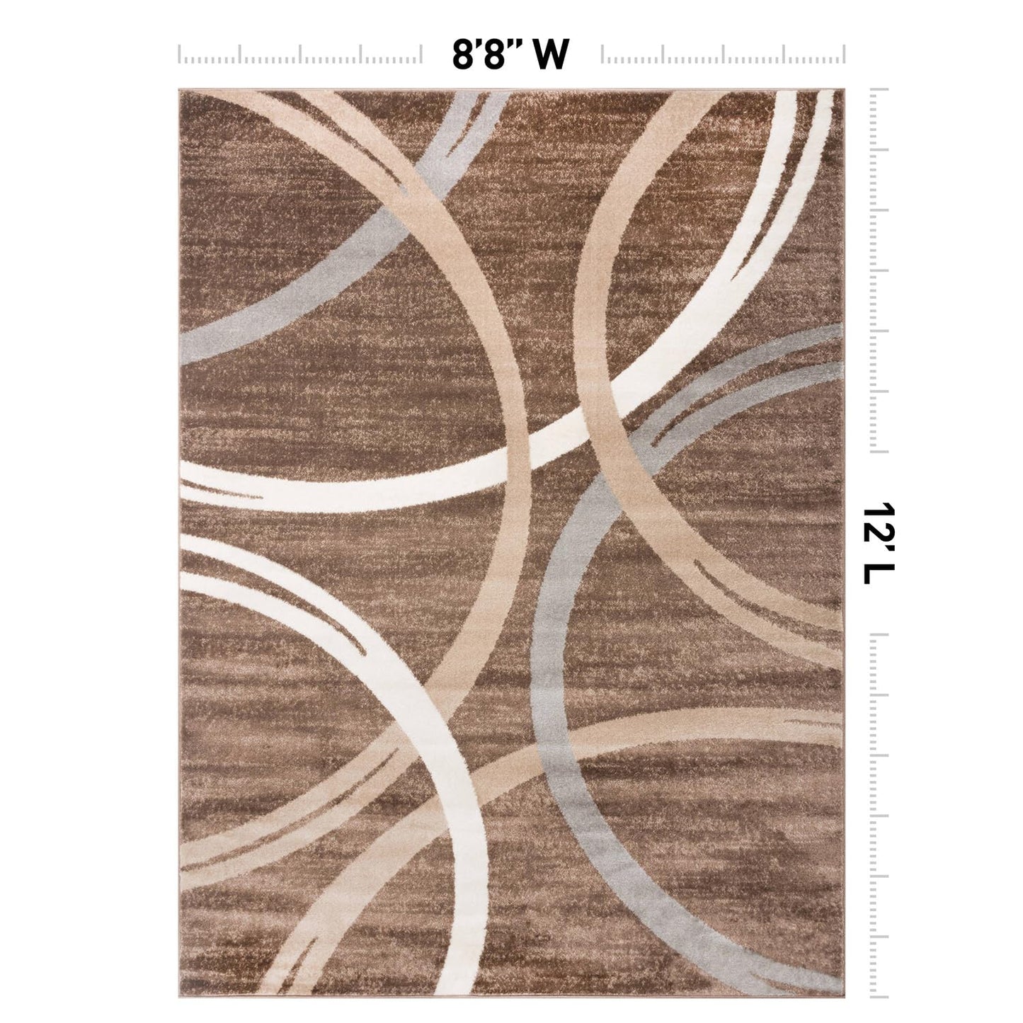 Rugshop Modern Wavy Circles Design Area Rug, Fade-Resistant Carpet for Living Room, Bedroom, or Dining Room, Grand Room,Open Spaces Brown, 8'8" x 12'