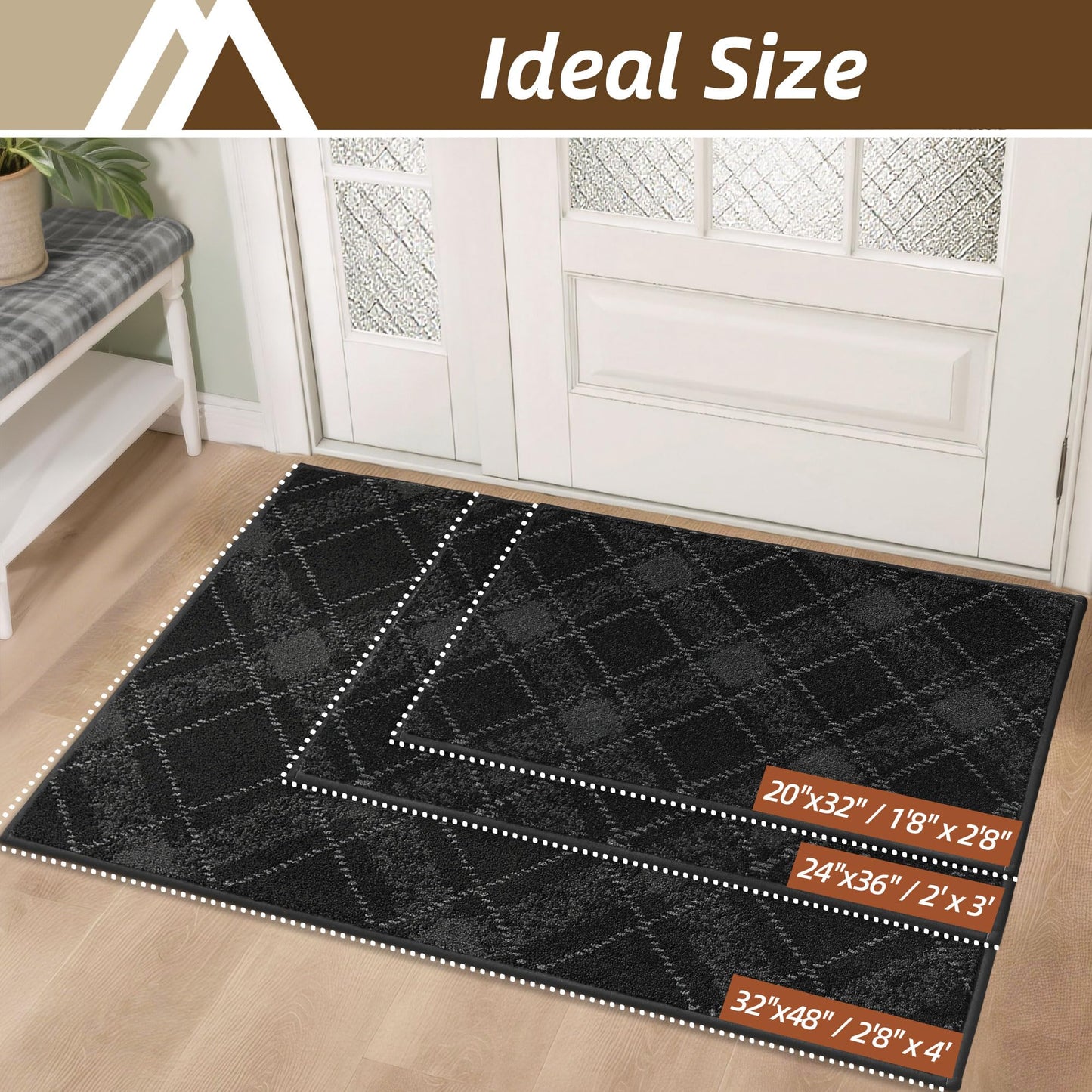 COSY HOMEER Door Mat Non-Slip, Soft Absorbent TPR Backing Doormat for Front Door Inside Entrance, Washable Low Profile Mats for Pets & Family, 20" x 32", Dark Grey