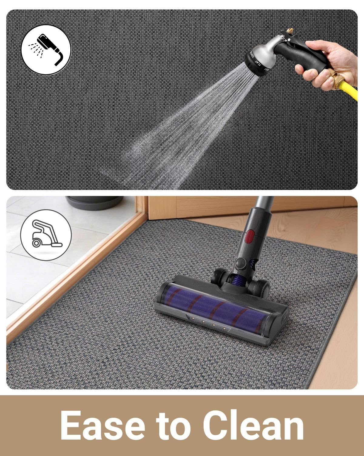 HearthCraft Ultra Thin Indoor Door Mat 17"x30", Low Profile Door Mat Indoor Entrance, Non-Slip Rubber Backing Inside Doormat for Front Door, Patio & Porch, Gray