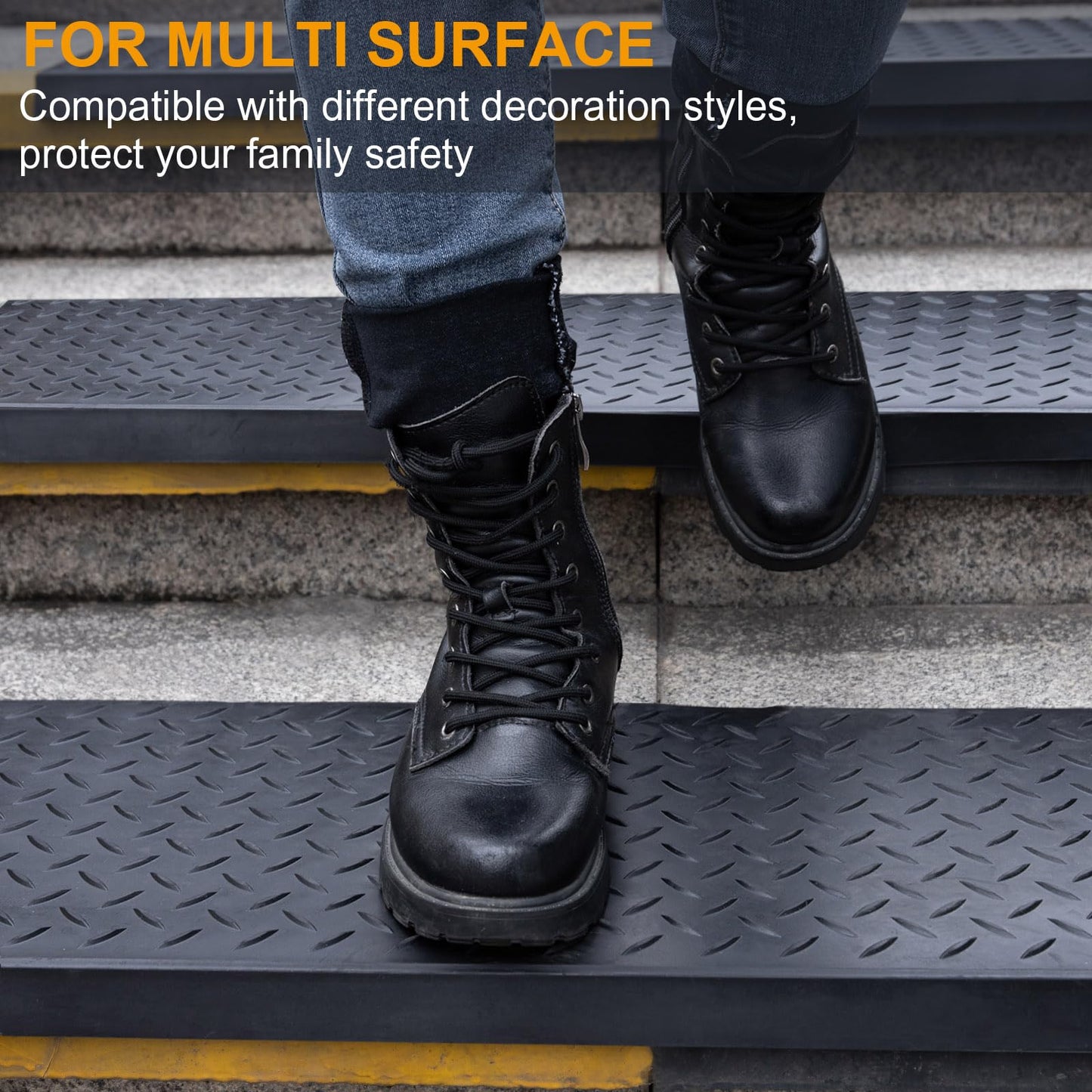 Spurtar Rubber Stair Treads, 29.69" x 9.85" 3PCS Outdoor Rubber Stair Treads Non-Slip for Wooden with Nosing Concrete Marble Tile Metal Steps Black