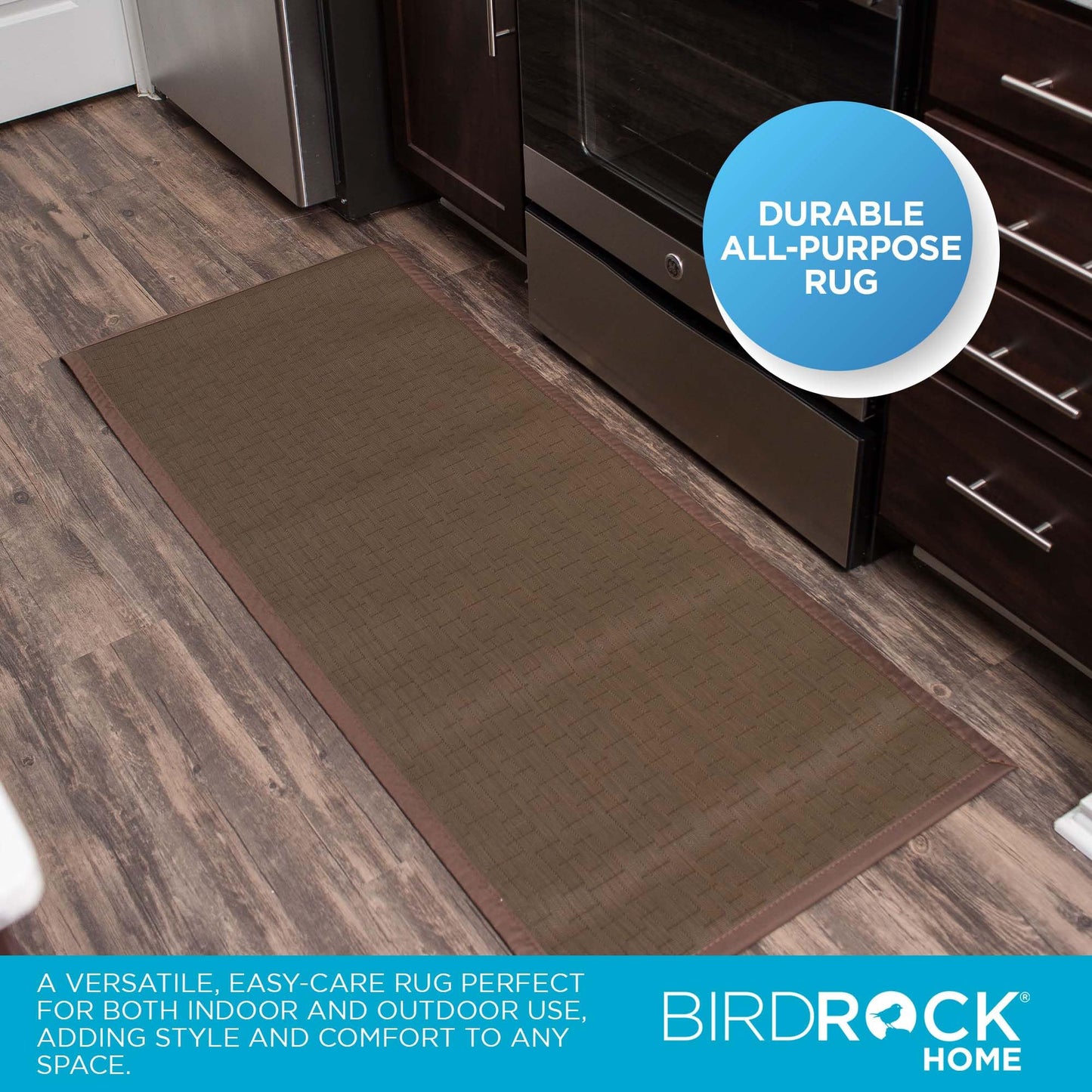 BIRDROCK HOME Indoor/Outdoor Floor Runner Rug - Non-Slip Rubber Backing for Kitchen, Hallway, Living Room, Porch, Bathroom, Office - 24 x 60 Inches - Brown Rug Runner for Entryway and Dining Room